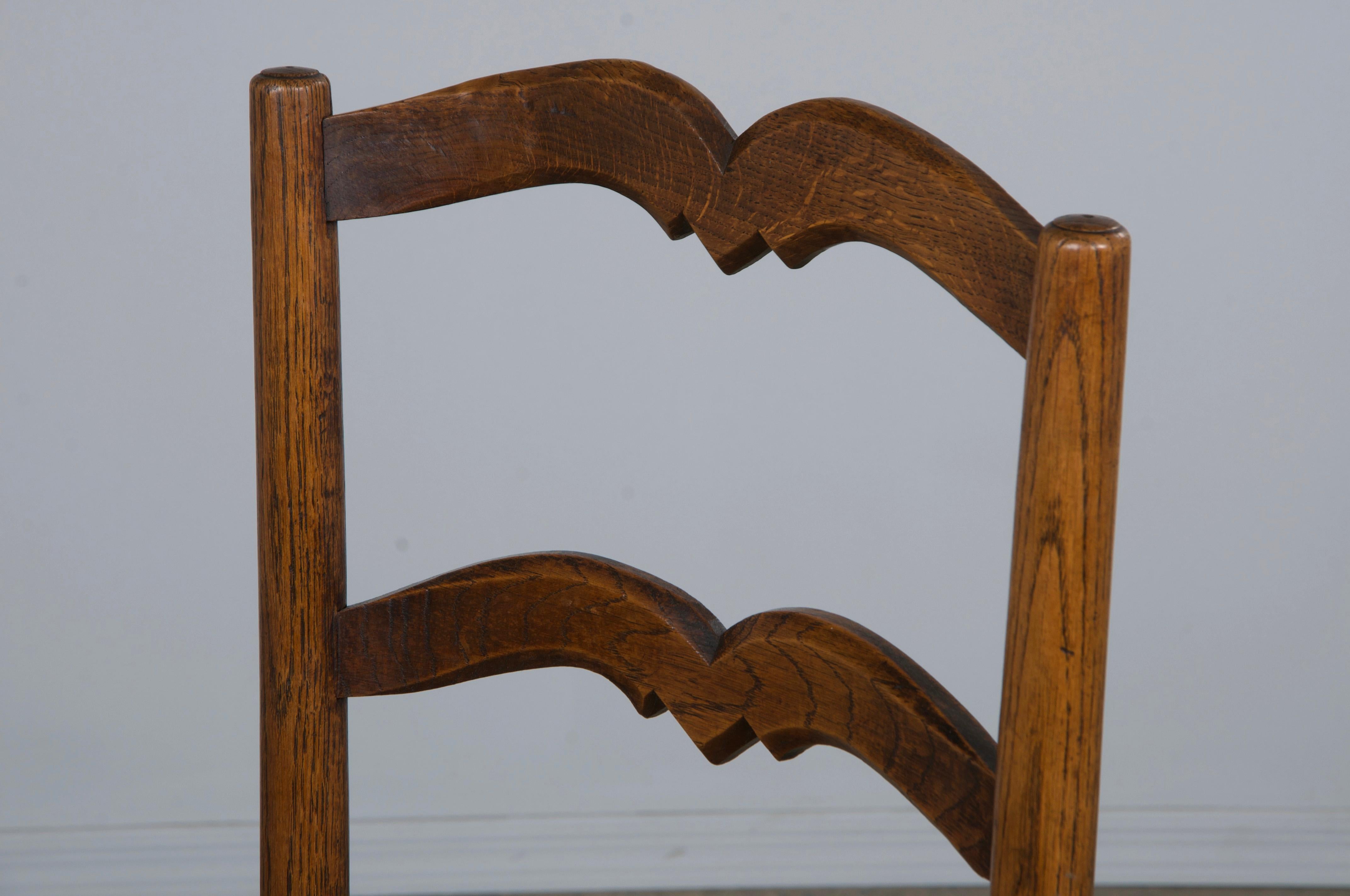 Six 19th Century French Provincial Ladder Back Oak Dining Chairs W/ Rush Seats For Sale 13