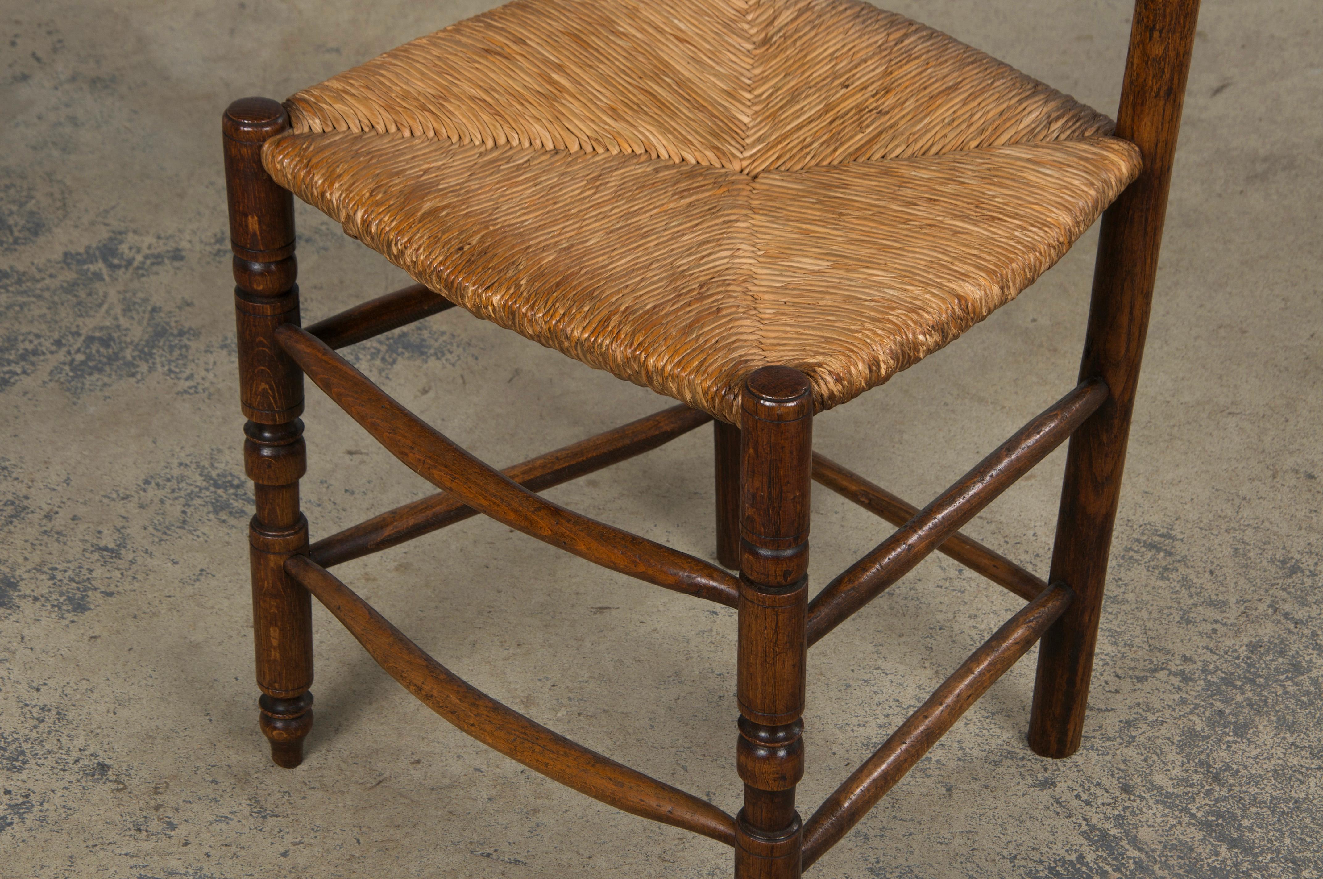 Six 19th Century French Provincial Ladder Back Oak Dining Chairs W/ Rush Seats For Sale 14