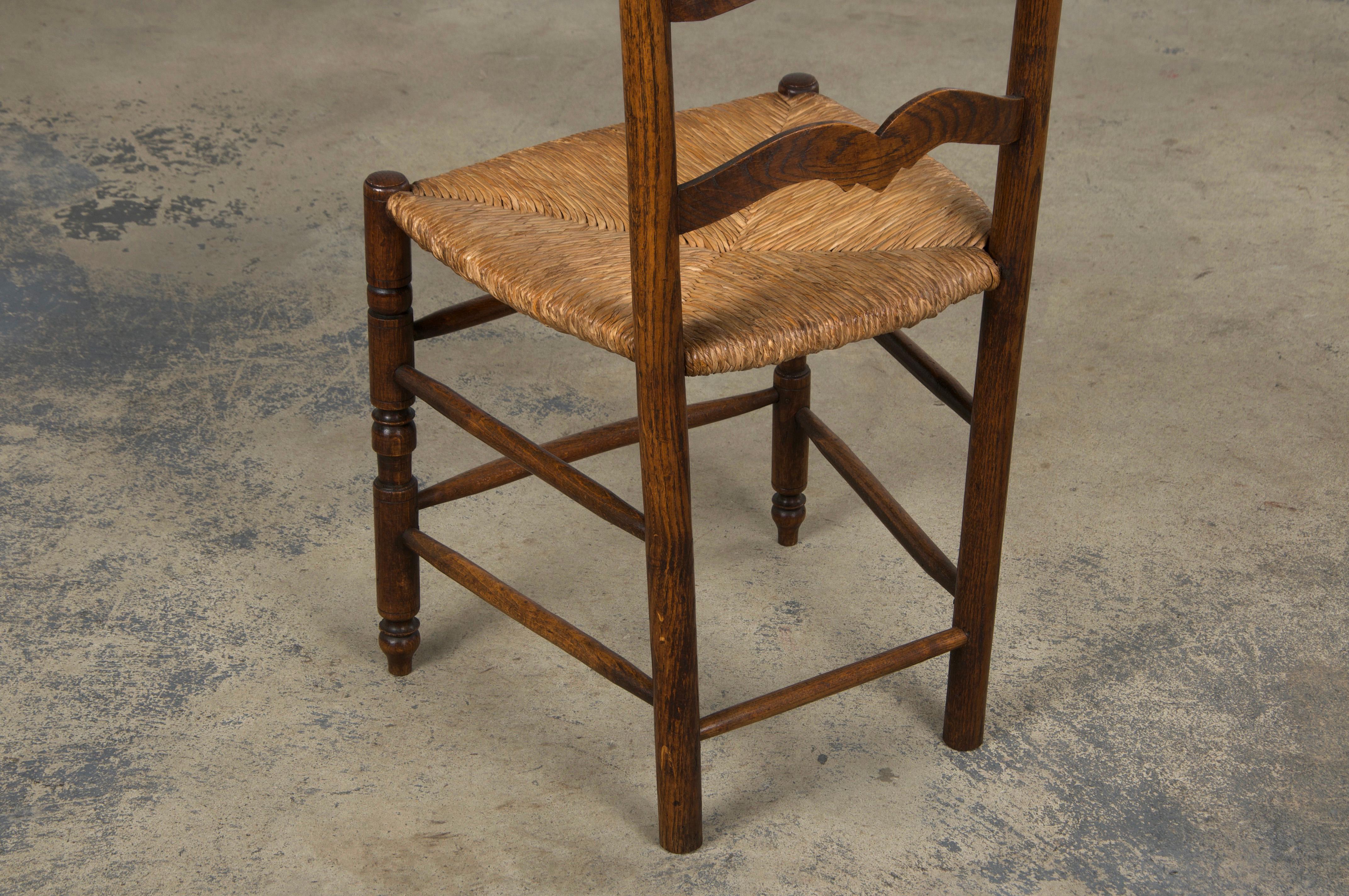 Six 19th Century French Provincial Ladder Back Oak Dining Chairs W/ Rush Seats For Sale 16