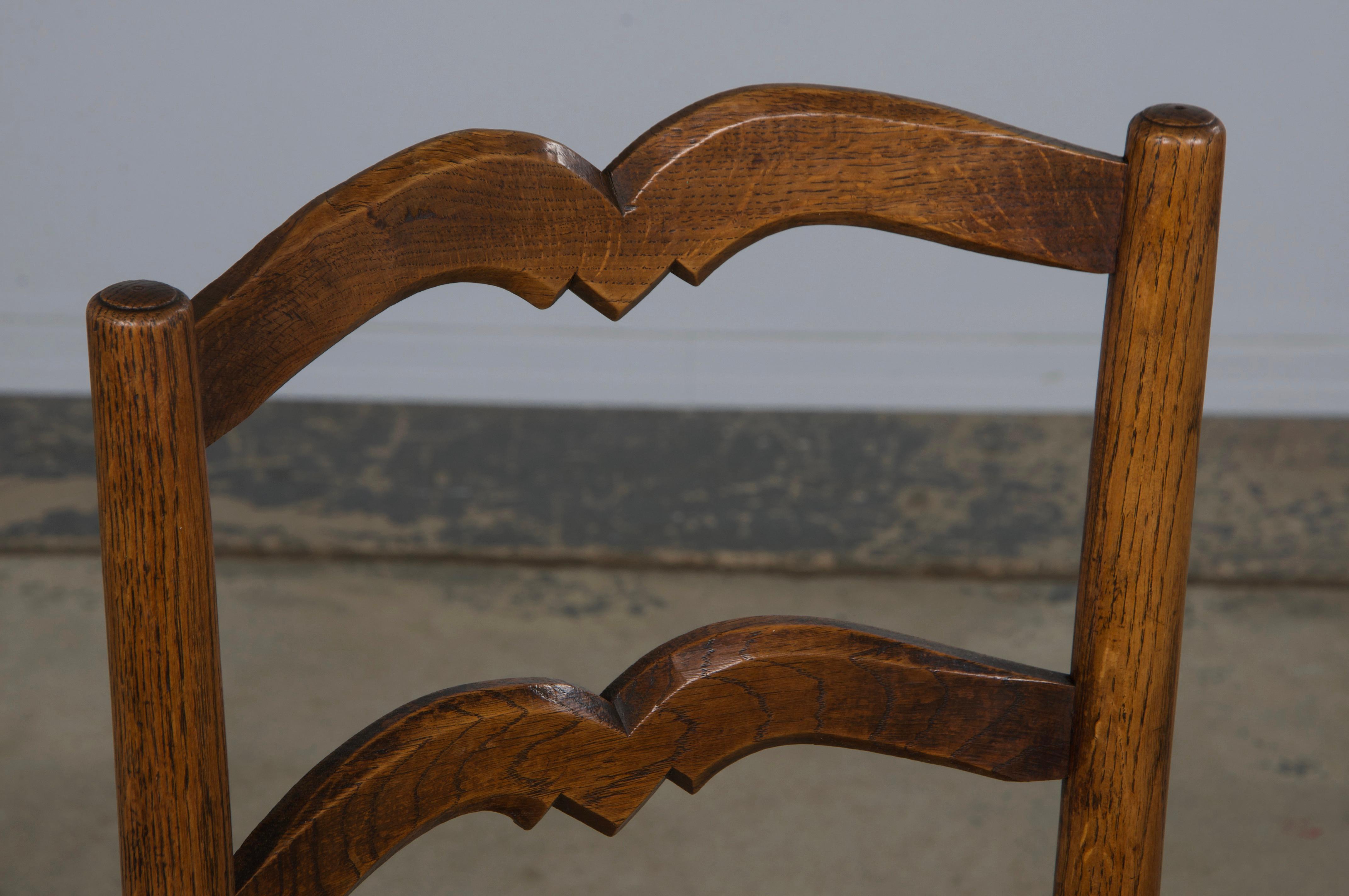 Six 19th Century French Provincial Ladder Back Oak Dining Chairs W/ Rush Seats For Sale 4