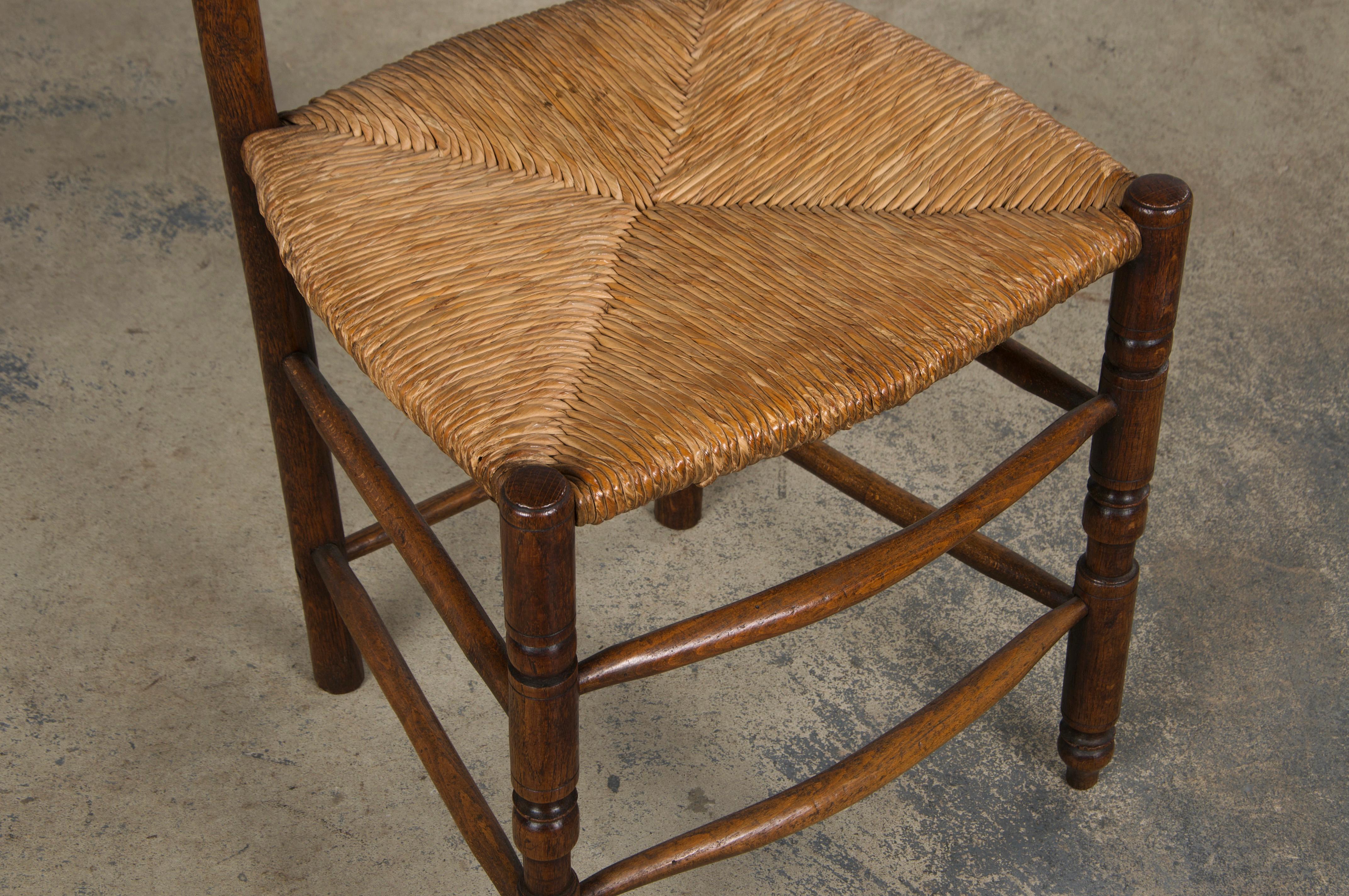 Six 19th Century French Provincial Ladder Back Oak Dining Chairs W/ Rush Seats For Sale 5
