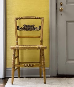 Six 19th century  handpainted Sheraton dining chairs with rush seats