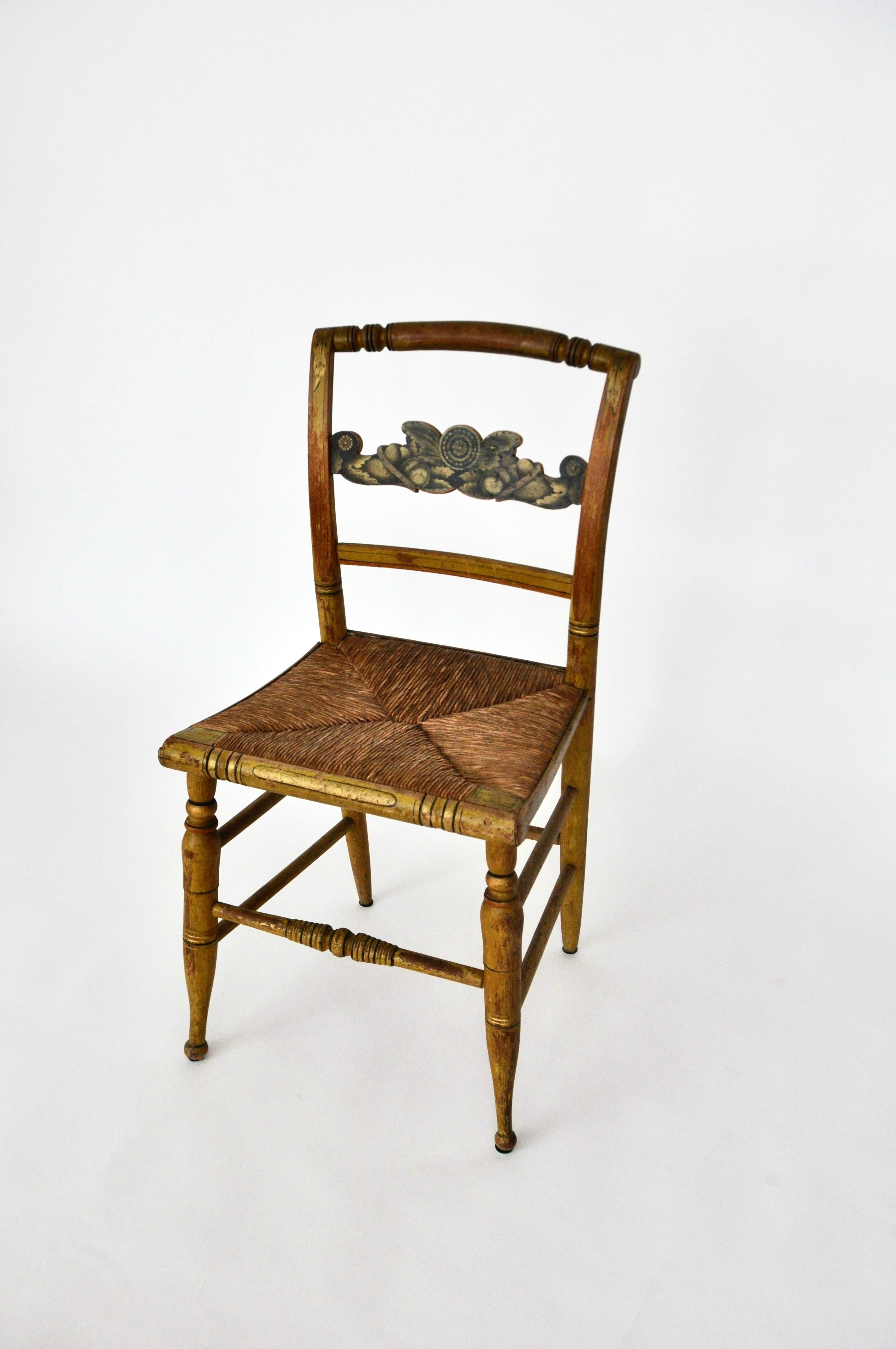 Menuiserie Six 19ème siècle  Chaises de salle à manger Sheraton peintes à la main avec sièges en jonc en vente