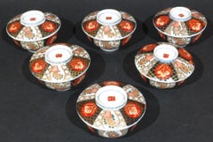 Six 19th Century Japanese Arita Hizen Imari Porcelain Lidded Bowls, Meiji Period