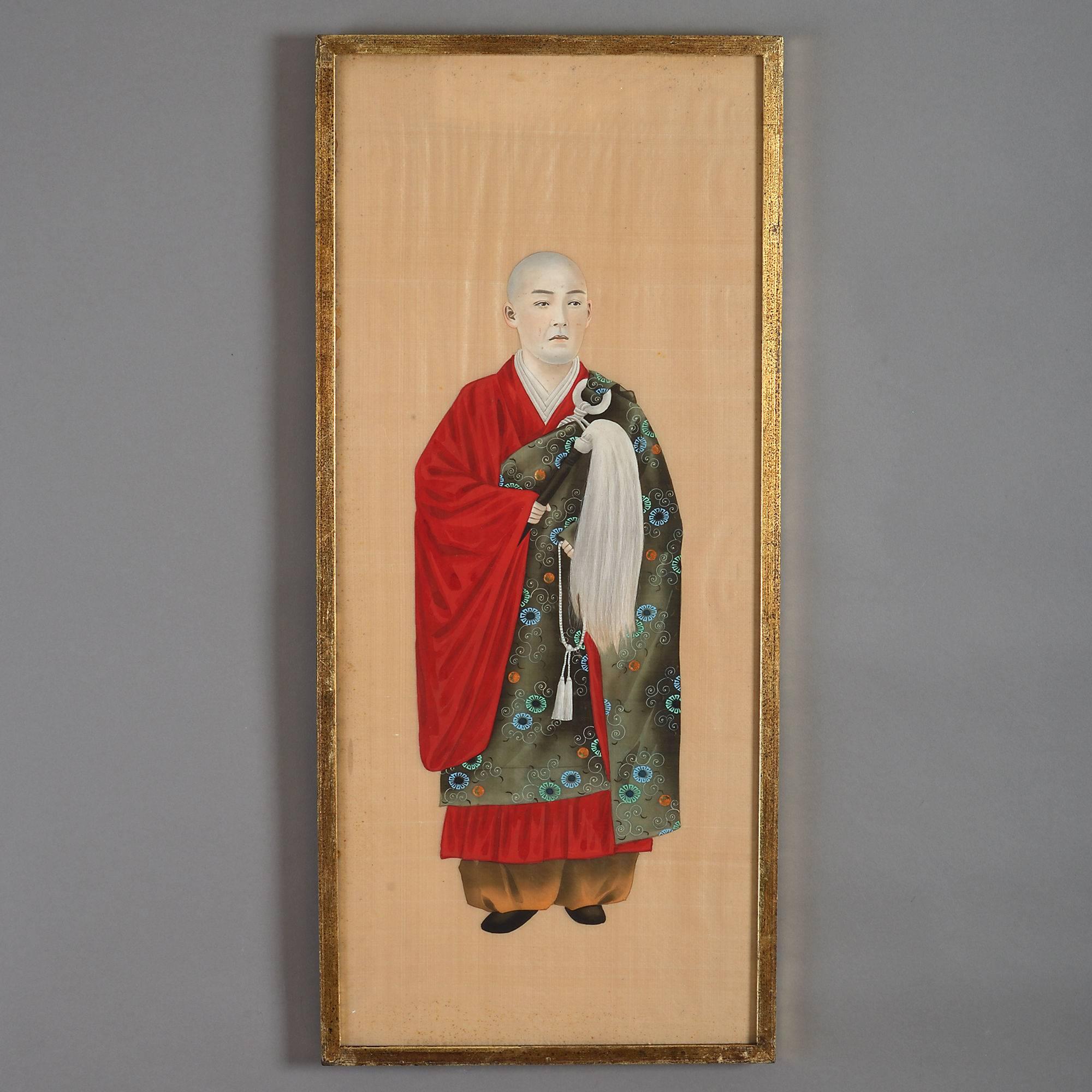 Japanese Six 19th Century Meiji Period Gouache Portraits on Silk