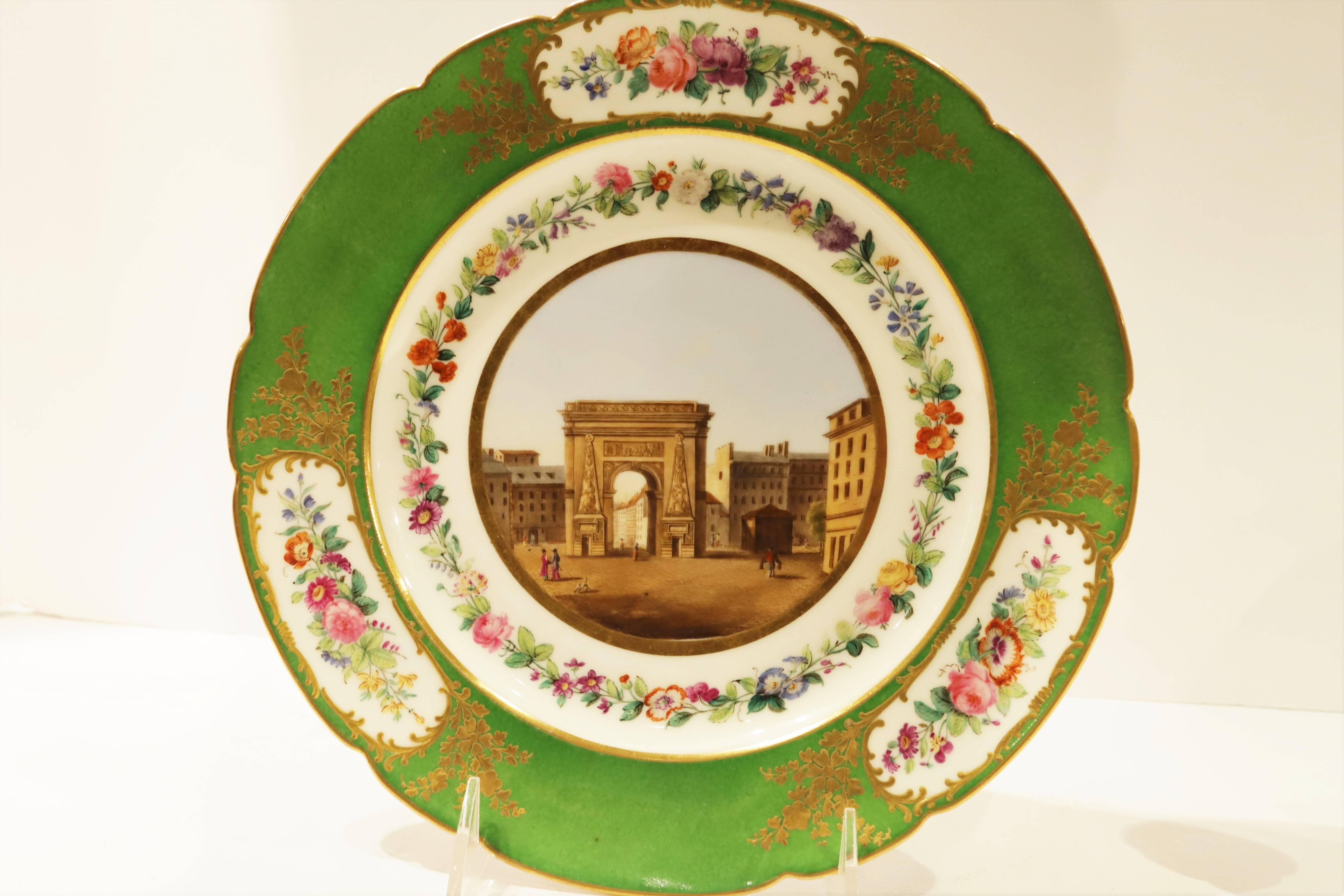 Six 19th Century Paris Porcelain Plates Painted with Architectural Scenes 3