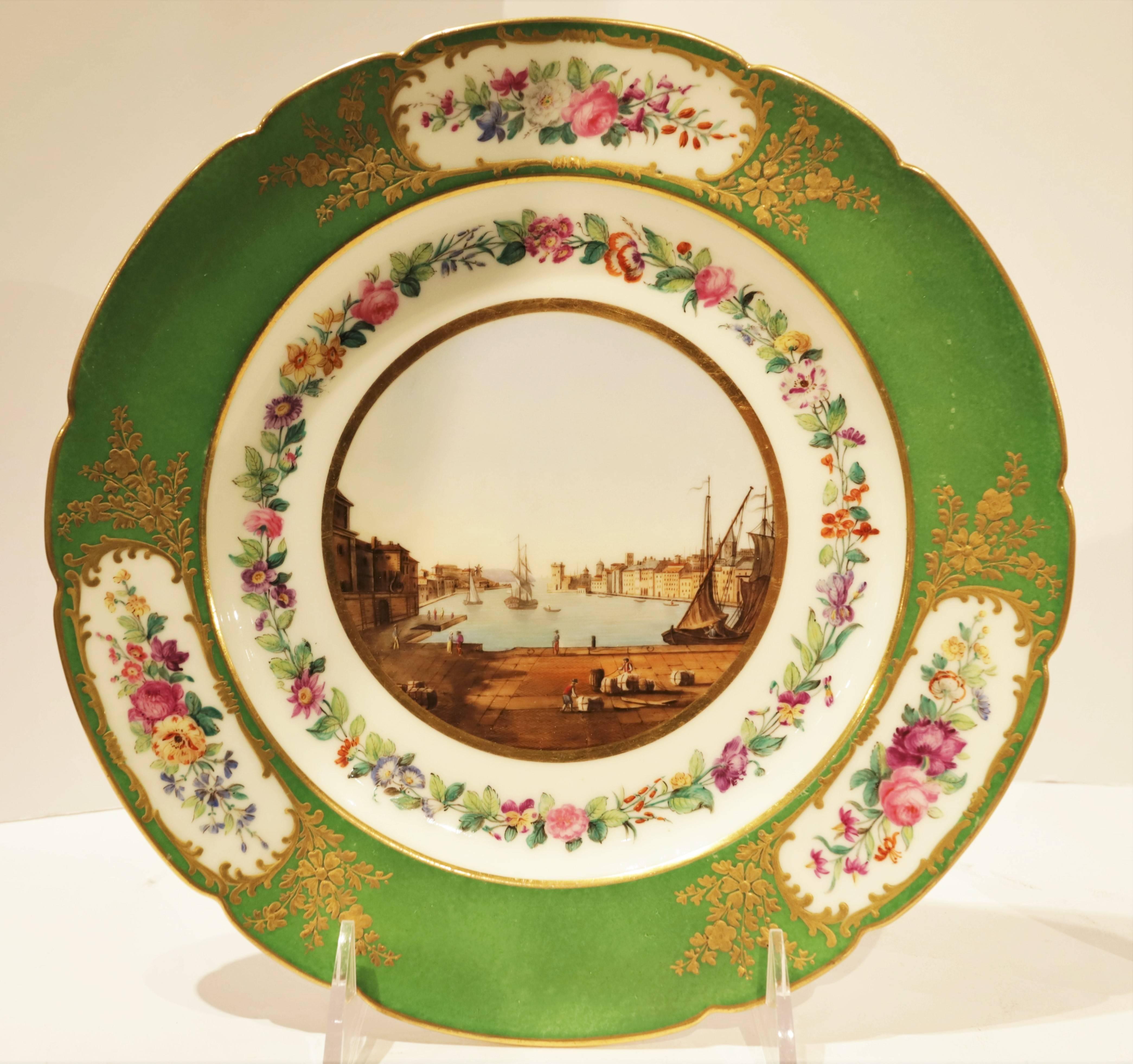 Six 19th Century Paris Porcelain Plates Painted with Architectural Scenes 5