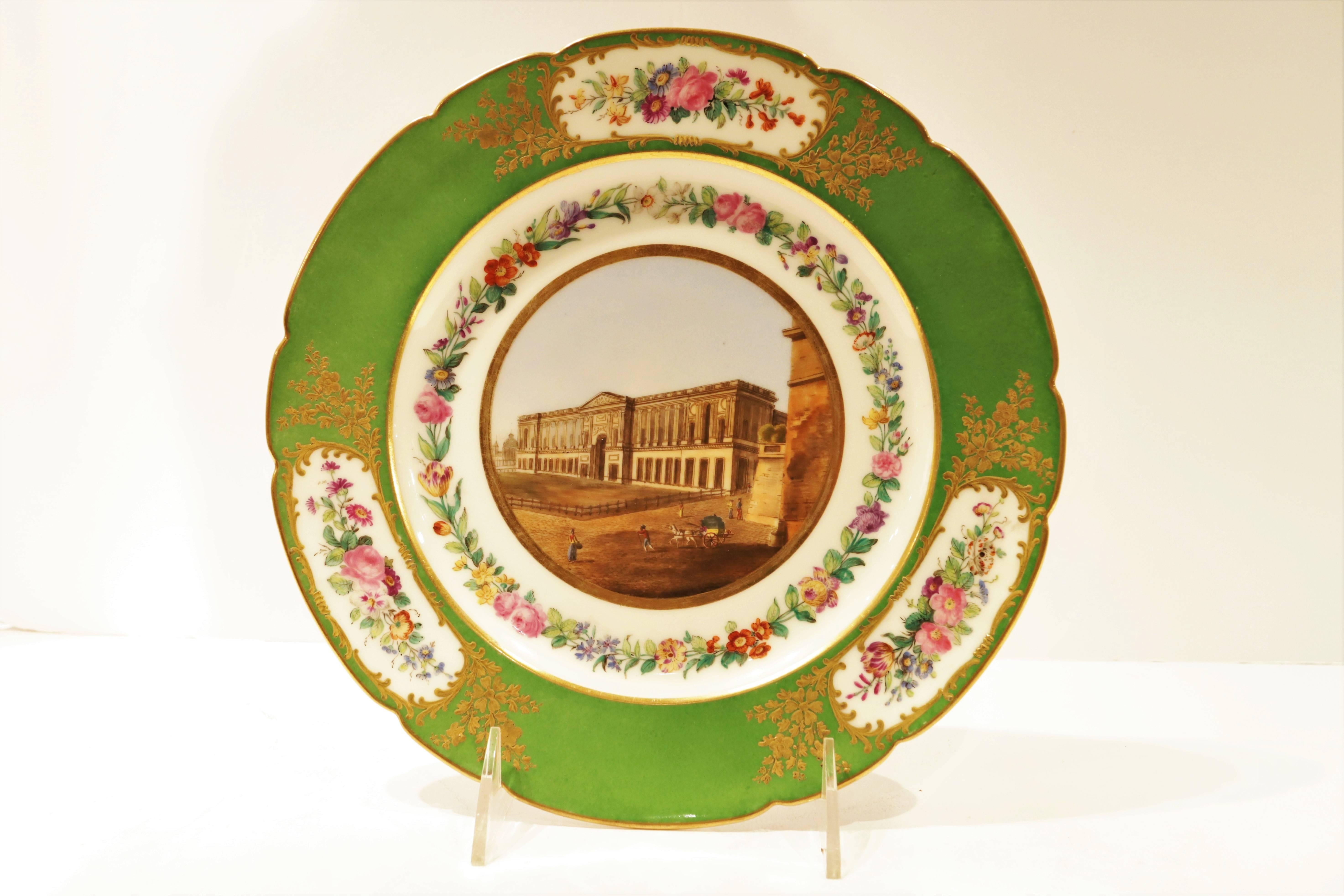 Six 19th Century Paris Porcelain Plates Painted with Architectural Scenes 1