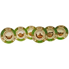 Antique Six 19th Century Paris Porcelain Plates Painted with Architectural Scenes