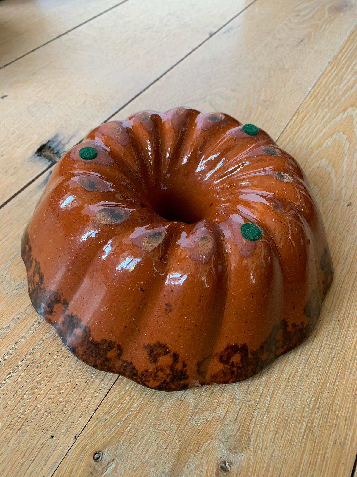 Six 19th Century Pennsylvania Redware Glazed Pottery Turks Head Bundt Molds For Sale 5