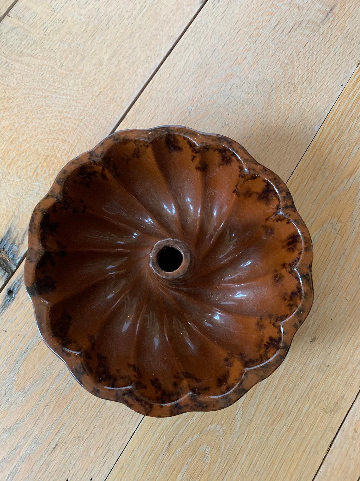 Six 19th Century Pennsylvania Redware Glazed Pottery Turks Head Bundt Molds For Sale 6