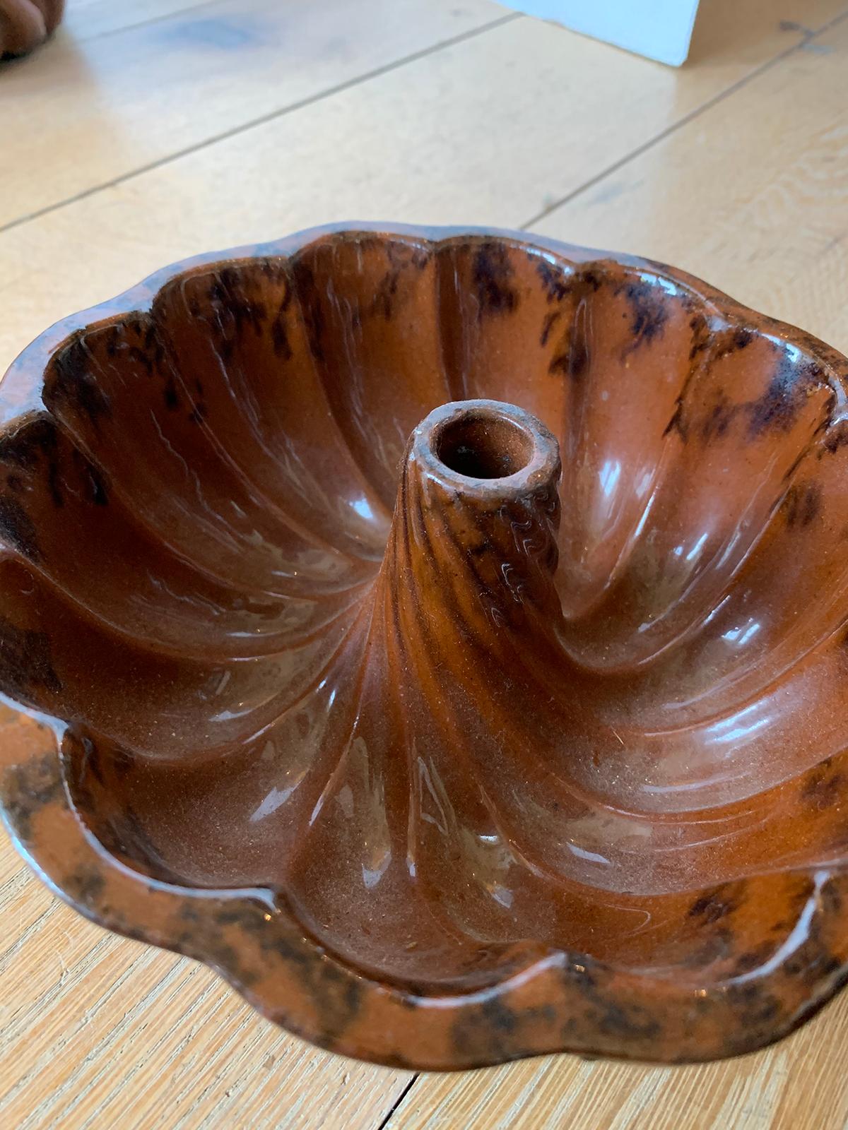Six 19th Century Pennsylvania Redware Glazed Pottery Turks Head Bundt Molds For Sale 7
