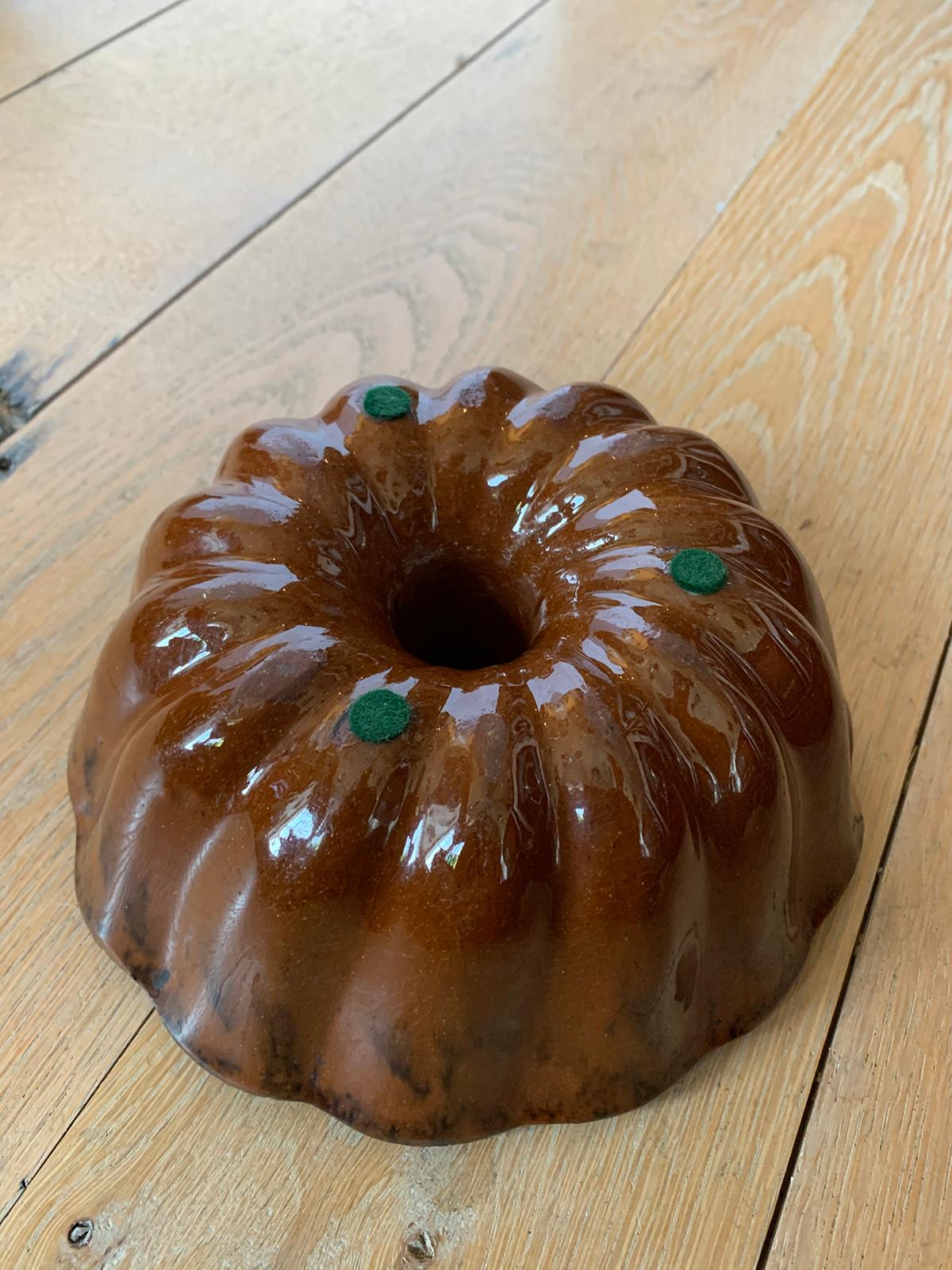 Six 19th Century Pennsylvania Redware Glazed Pottery Turks Head Bundt Molds For Sale 8