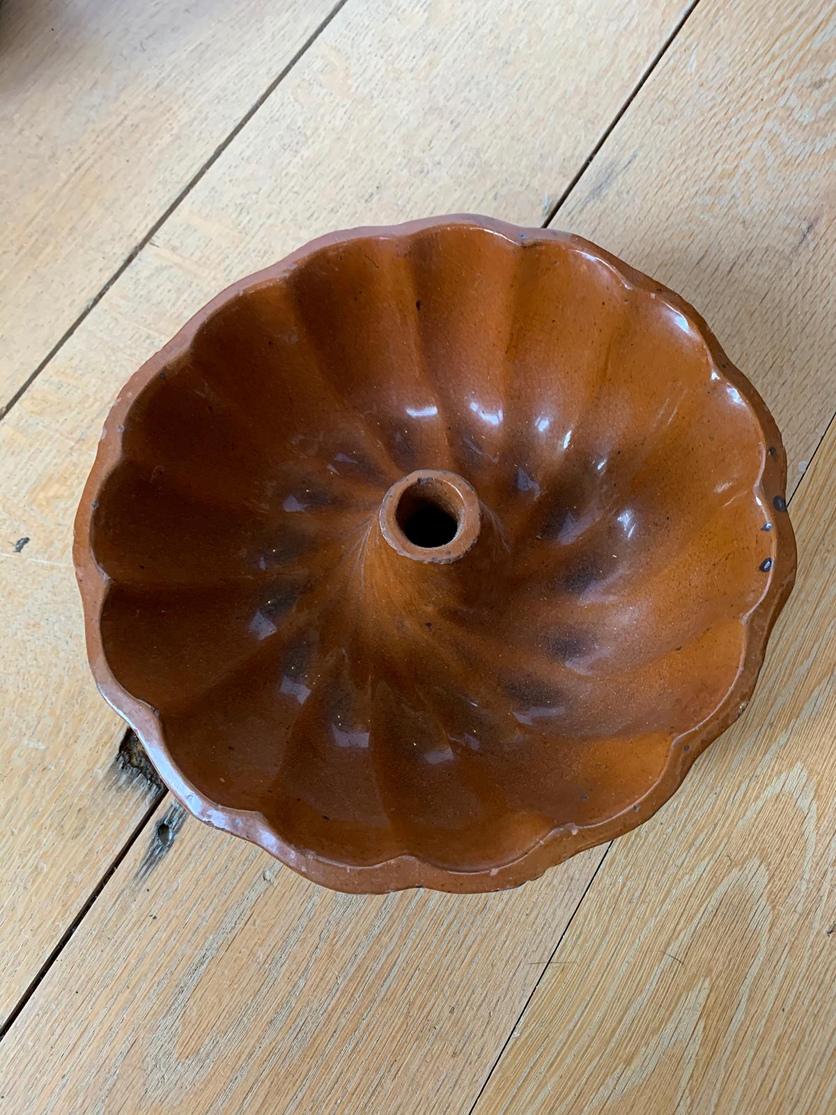 Six 19th Century Pennsylvania Redware Glazed Pottery Turks Head Bundt Molds For Sale 9