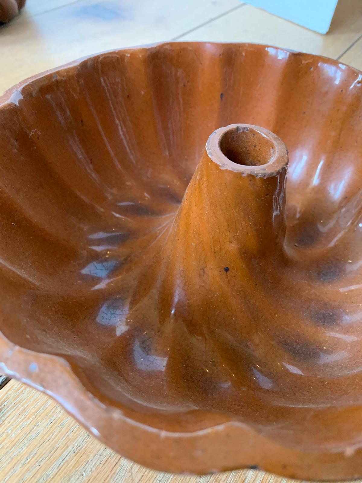 Six 19th Century Pennsylvania Redware Glazed Pottery Turks Head Bundt Molds For Sale 10