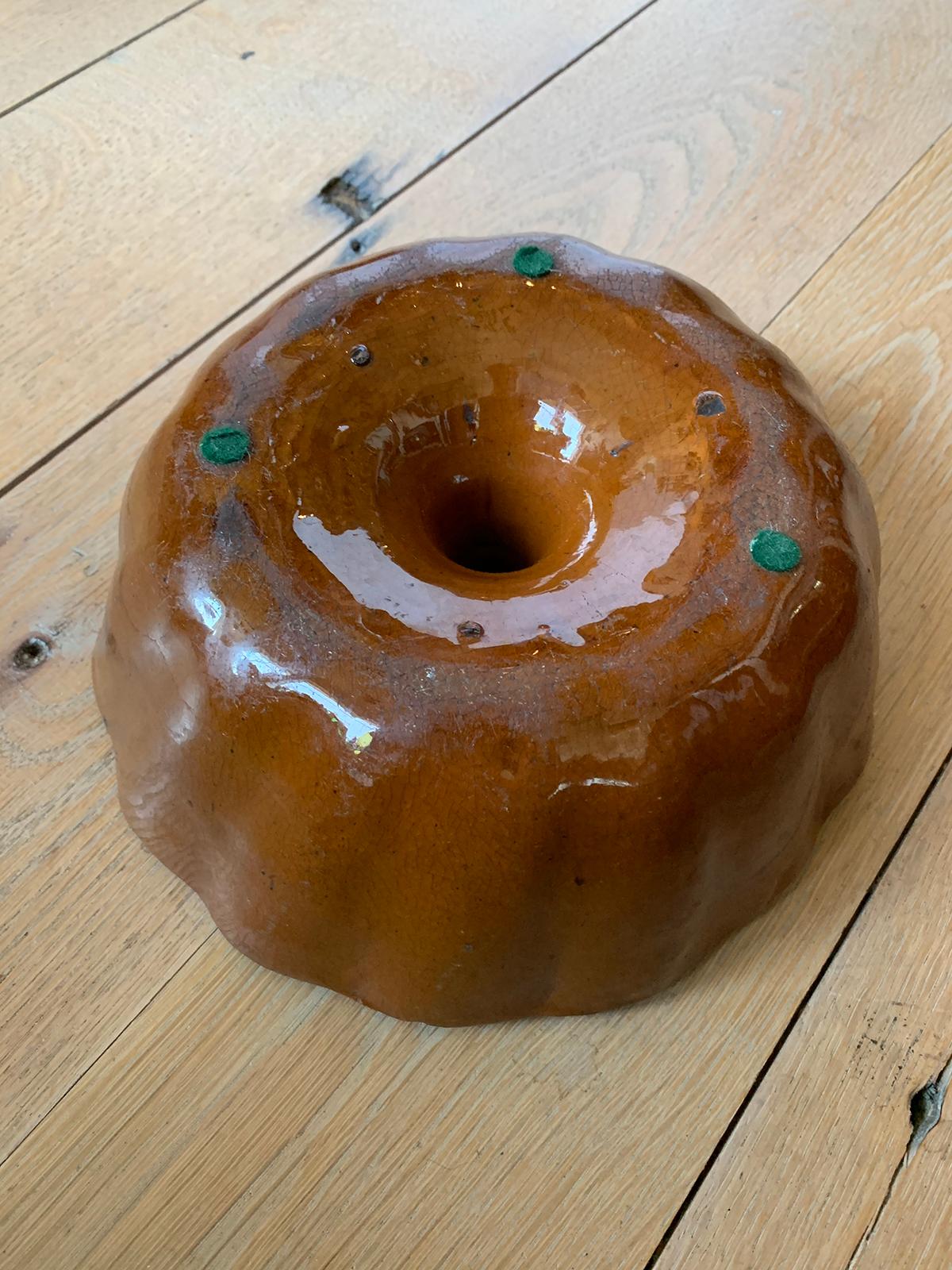Six 19th Century Pennsylvania Redware Glazed Pottery Turks Head Bundt Molds For Sale 11