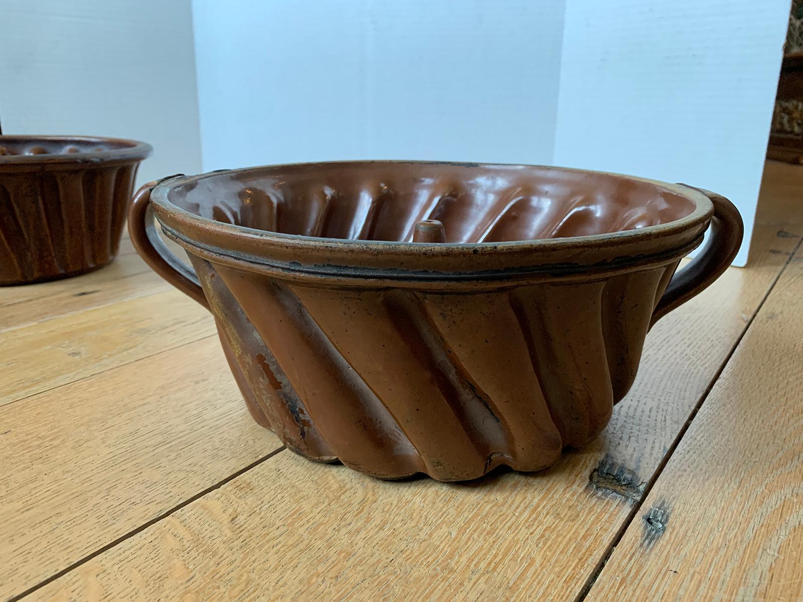 Six 19th Century Pennsylvania Redware Glazed Pottery Turks Head Bundt Molds For Sale 12