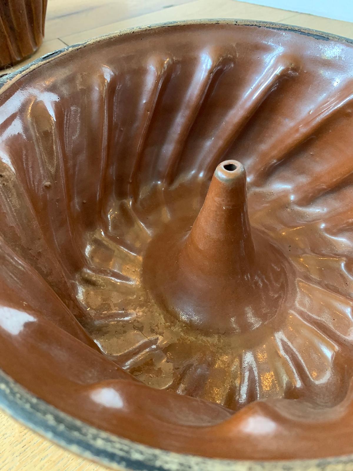 Six 19th Century Pennsylvania Redware Glazed Pottery Turks Head Bundt Molds For Sale 14