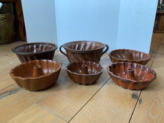 Six 19th Century Pennsylvania Redware Glazed Pottery Turks Head Bundt Molds