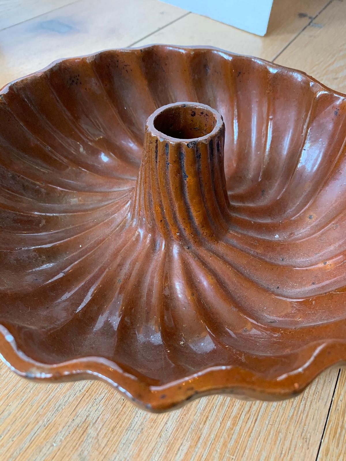 Six 19th Century Pennsylvania Redware Glazed Pottery Turks Head Bundt Molds For Sale 1