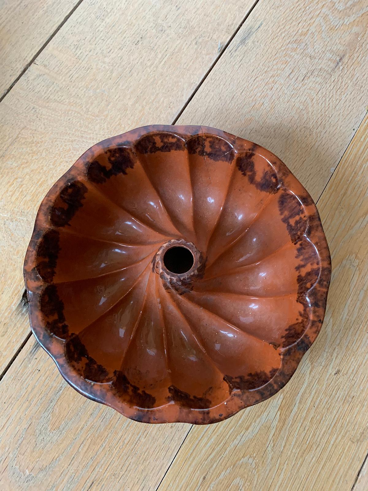 Six 19th Century Pennsylvania Redware Glazed Pottery Turks Head Bundt Molds For Sale 3