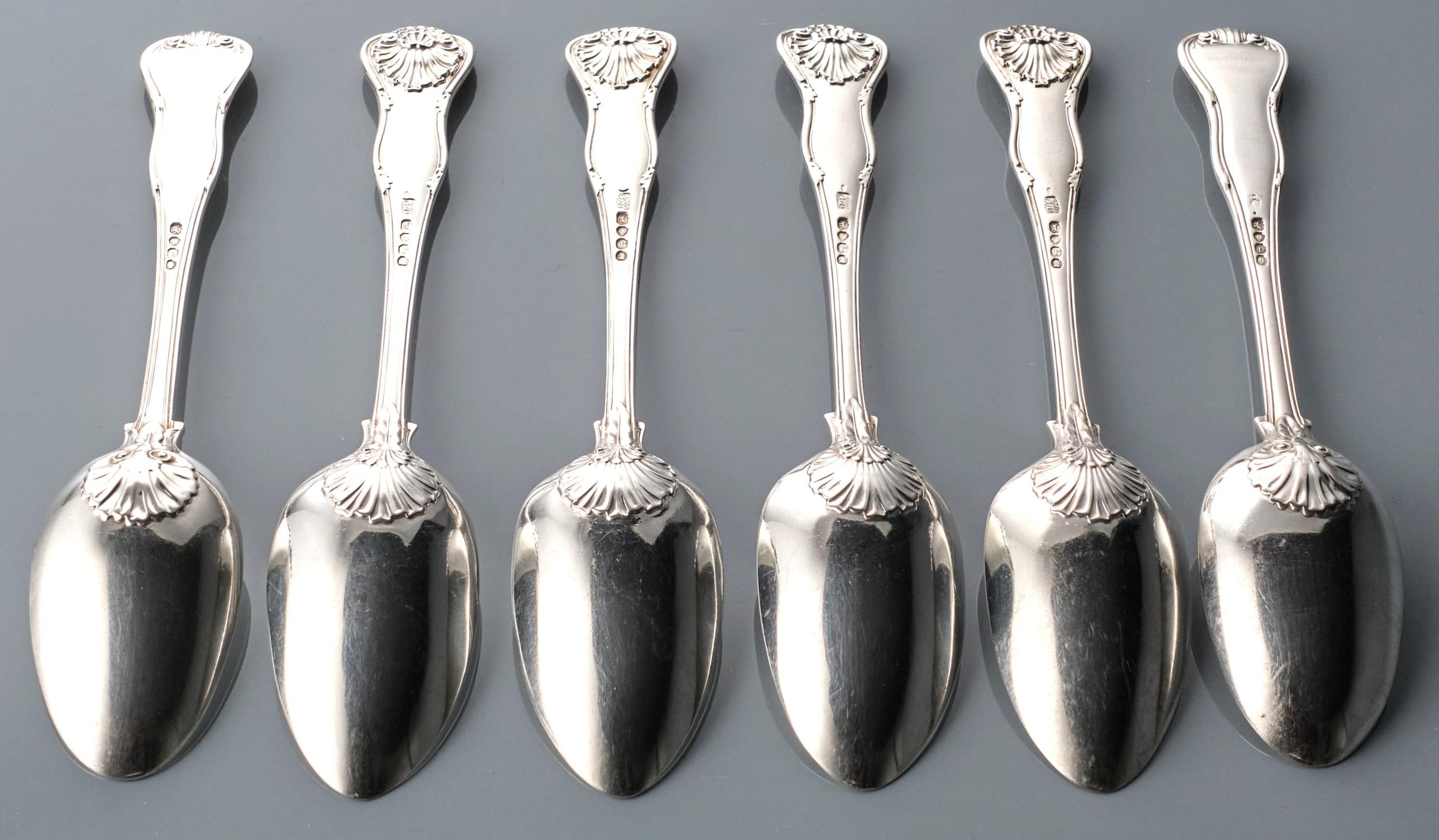 William IV Six Heavy 19th C. Sterling Silver Kings Pattern Table Spoons / Serving  Spoons  For Sale