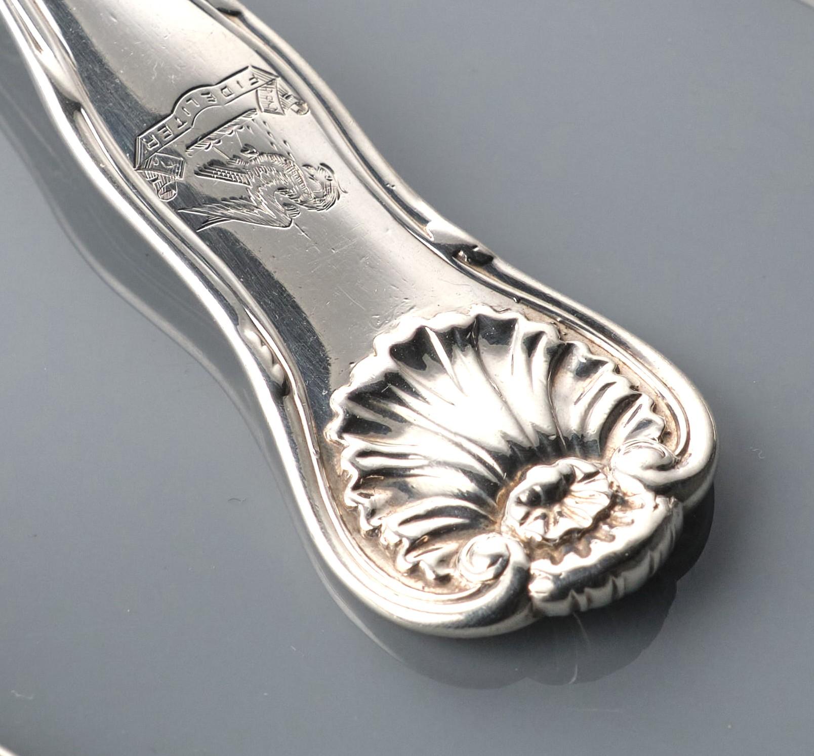 Engraved Six Heavy 19th C. Sterling Silver Kings Pattern Table Spoons / Serving  Spoons  For Sale