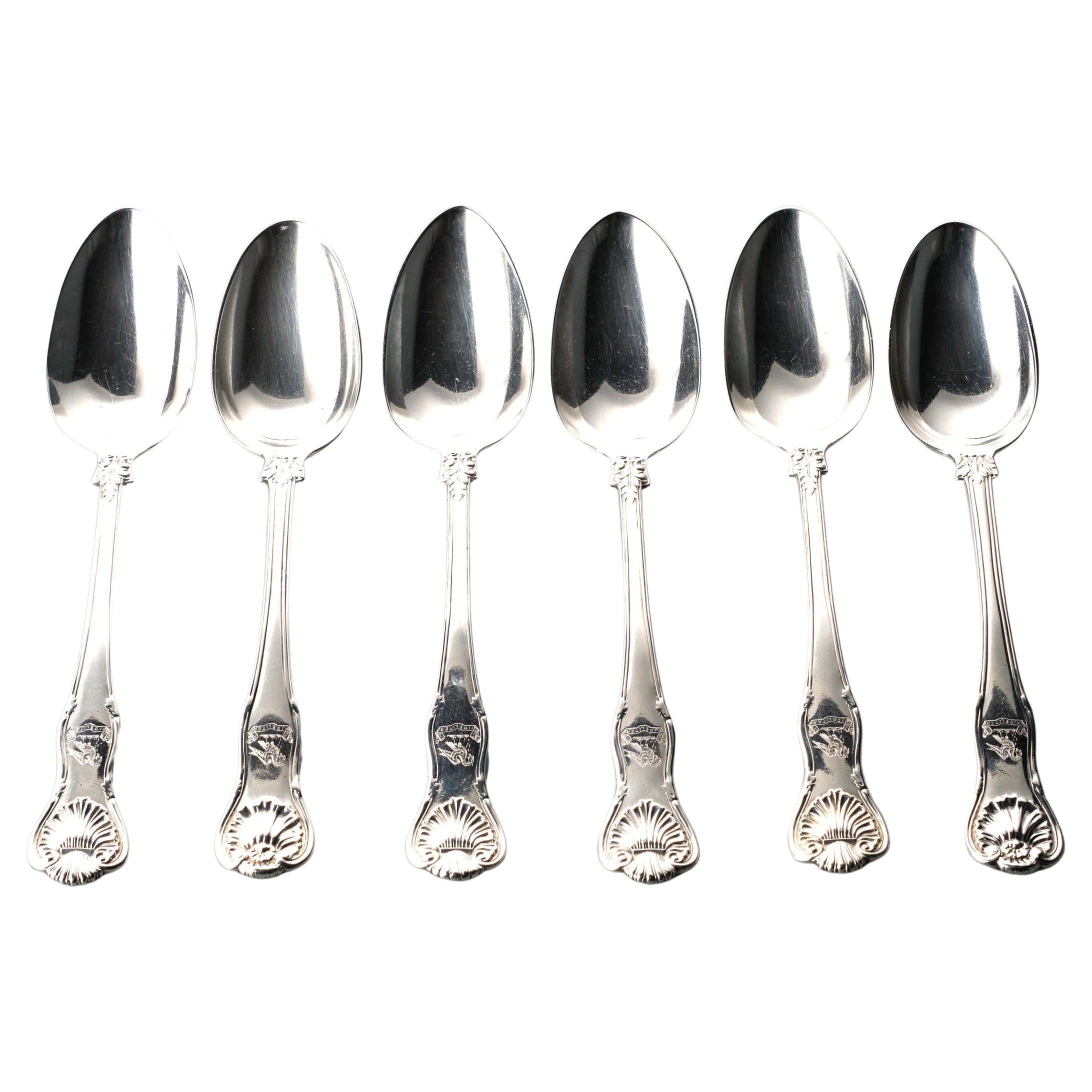 Six Heavy 19th C. Sterling Silver Kings Pattern Table Spoons / Serving  Spoons 