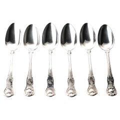 Antique Six Heavy 19th C. Sterling Silver Kings Pattern Table Spoons / Serving  Spoons 