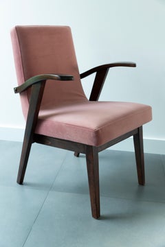 Six 20th Century Armchairs in Dusty Pink Velvet by Mieczyslaw Puchala, 1960s