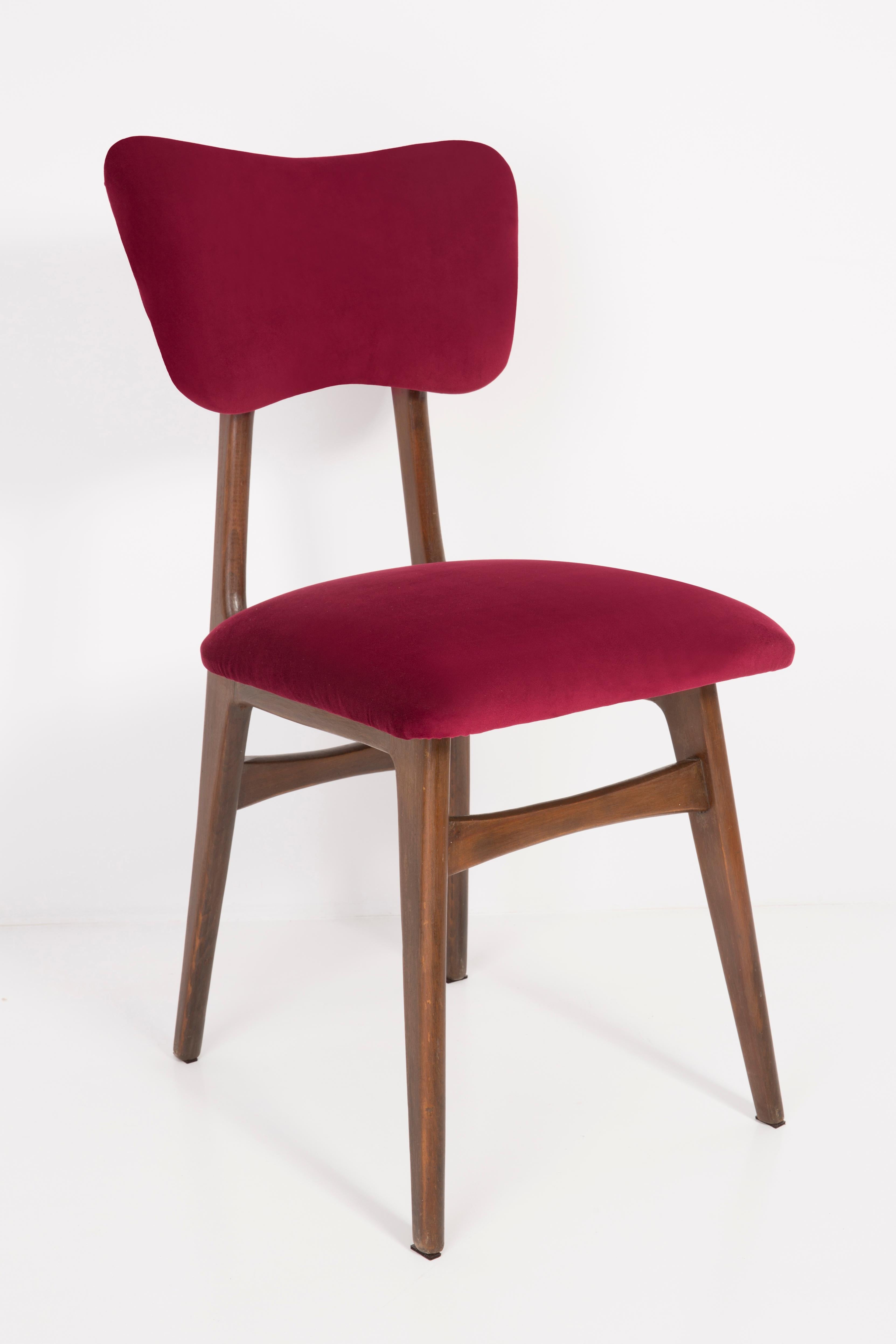 Hand-Crafted Six 20th Century Burgundy Red Chairs, 1960s For Sale