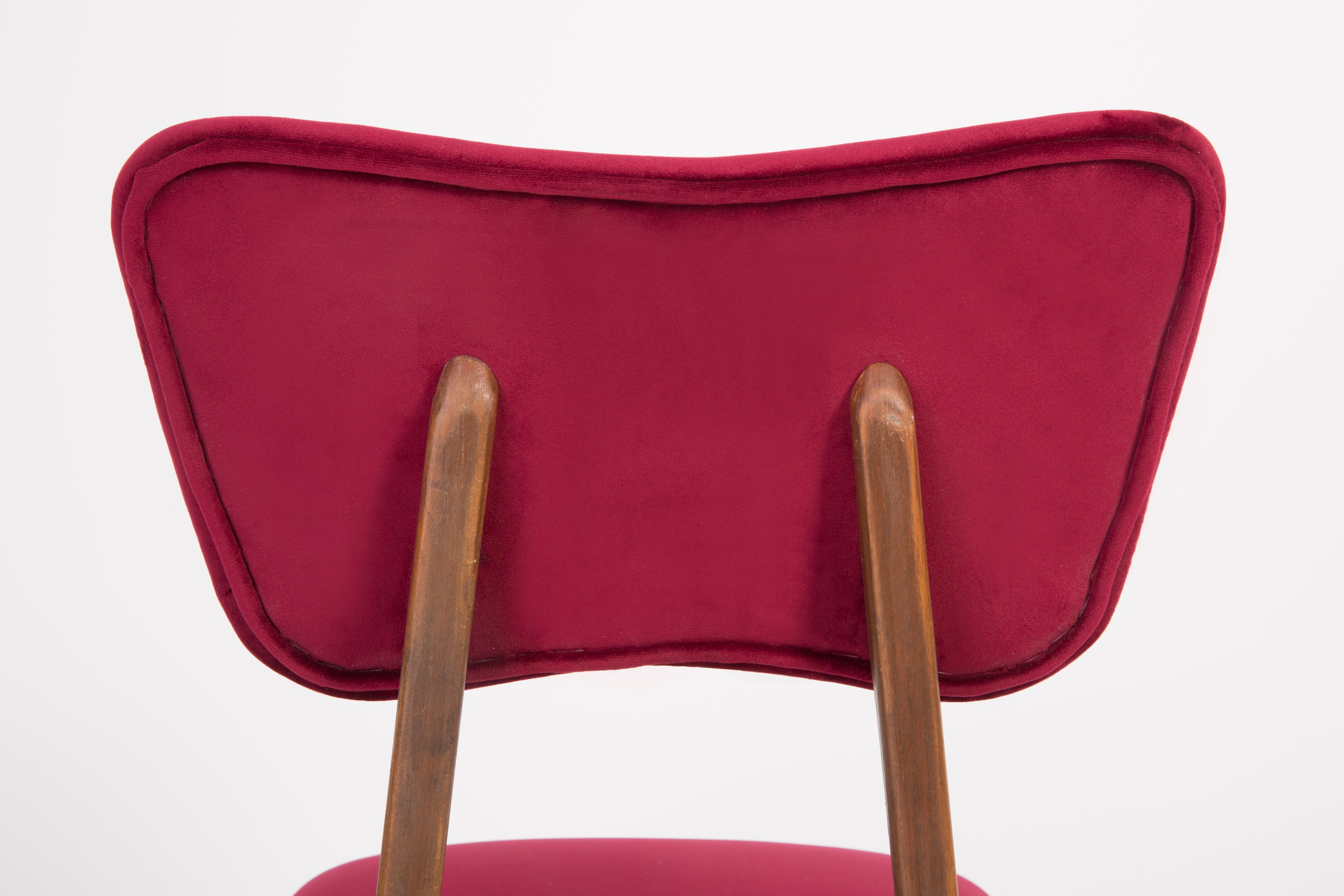 Velvet Six 20th Century Burgundy Red Chairs, 1960s For Sale