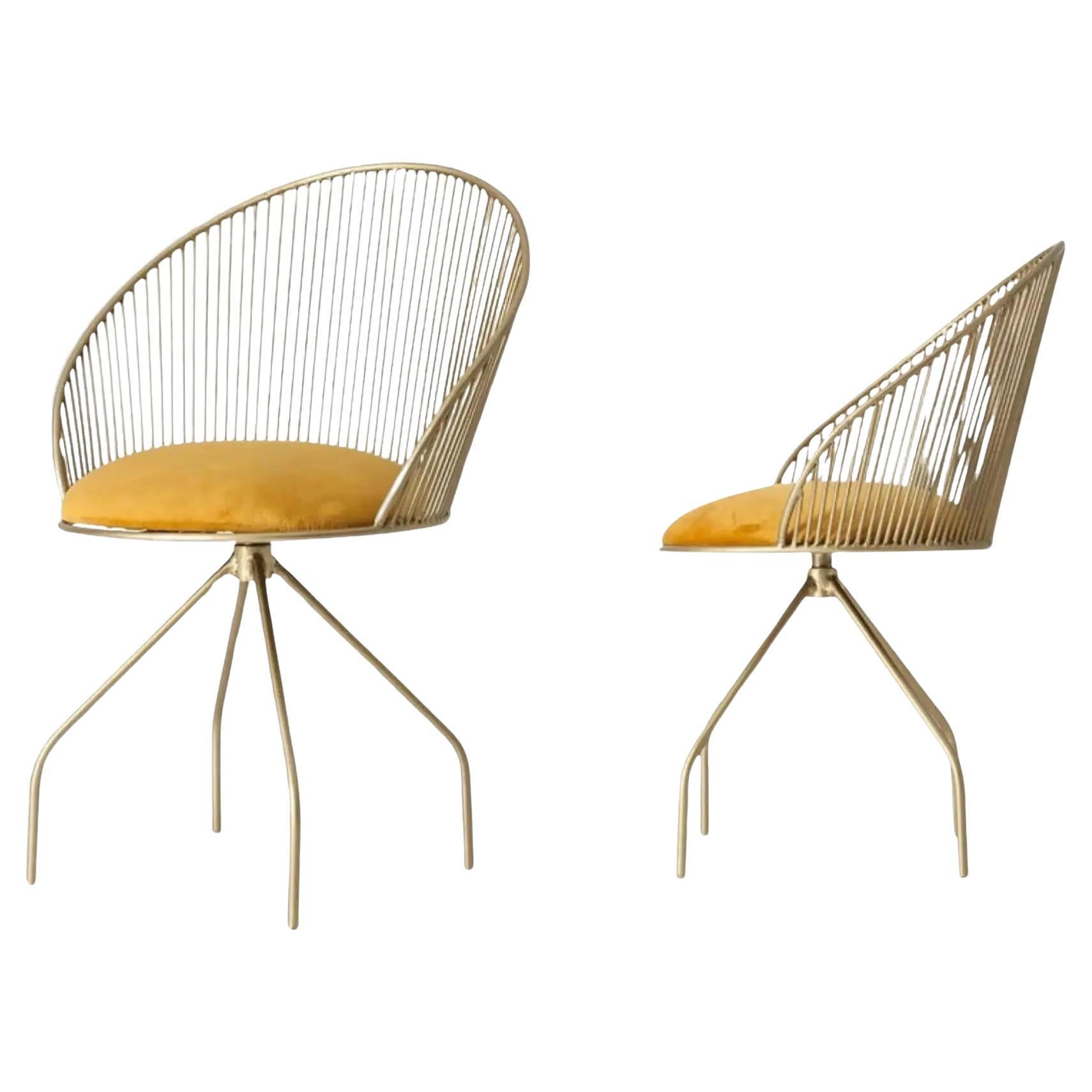 Six (6) Cuet Collection Gold and Velvet Dining Chairs Art Deco 21th Century For Sale