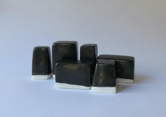 Six '6' Glazed Black and White Stackable, Moveable Blocks