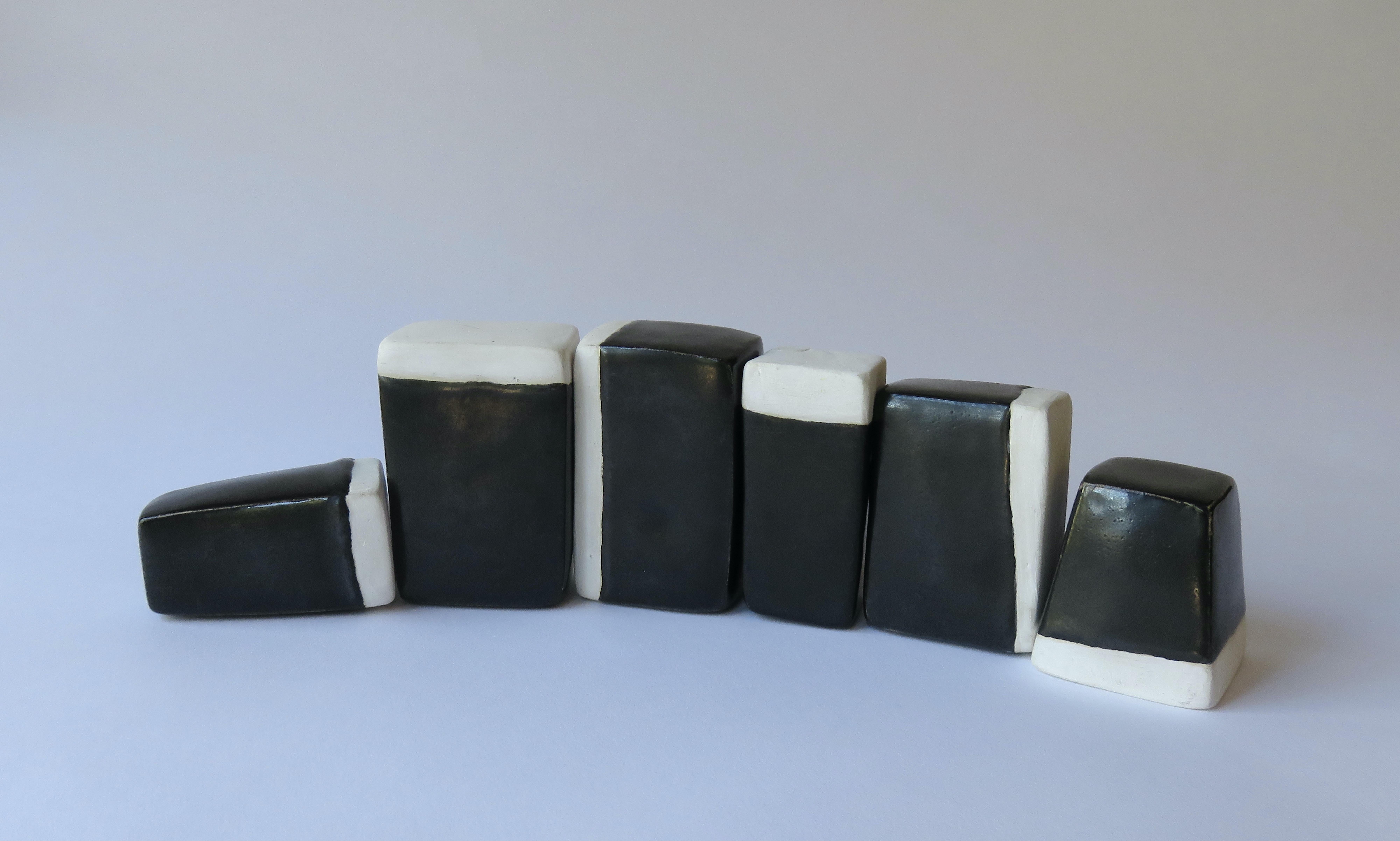 Organic Modern Six '6' Glazed Black and White Stackable, Moveable Blocks