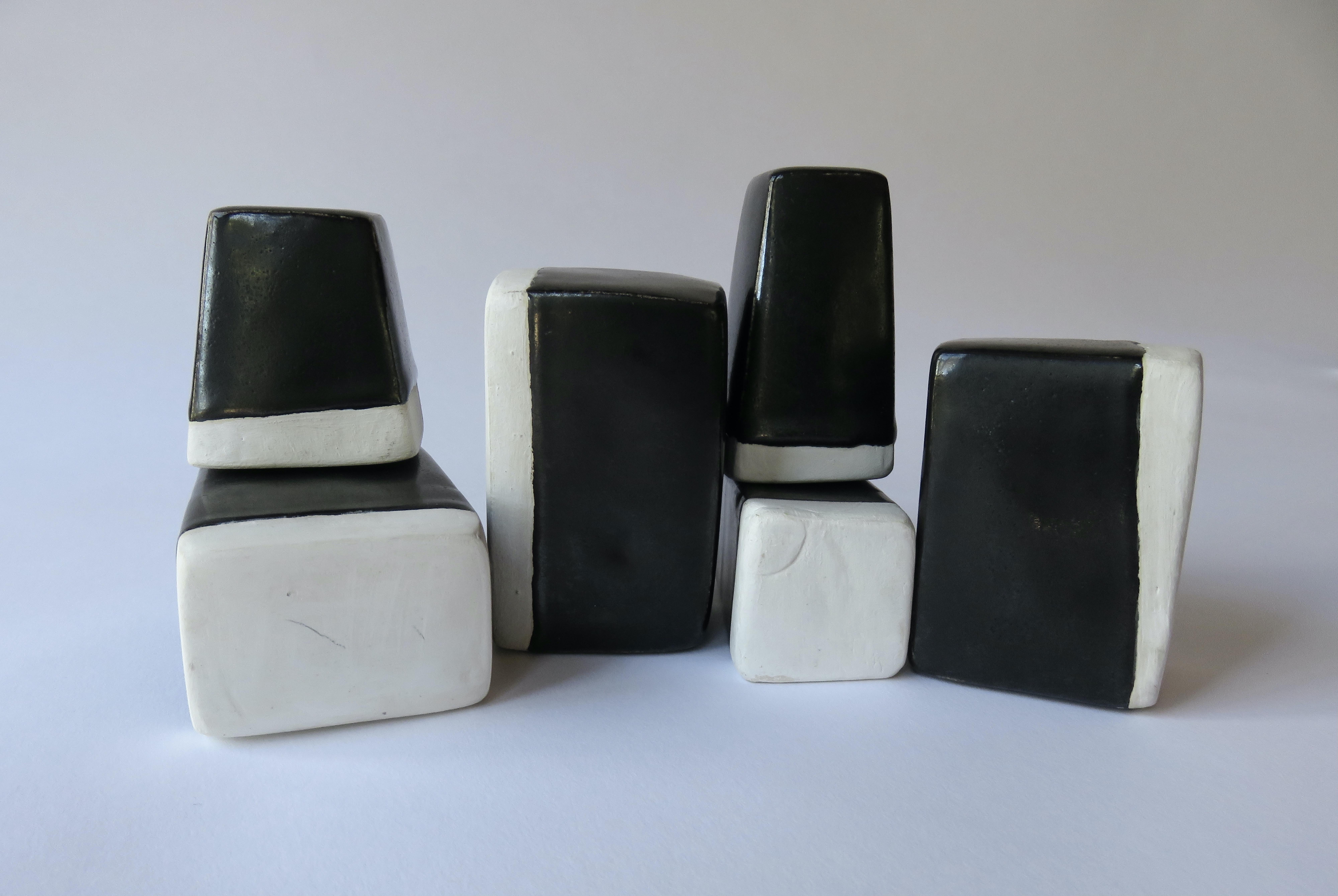American Six '6' Glazed Black and White Stackable, Moveable Blocks