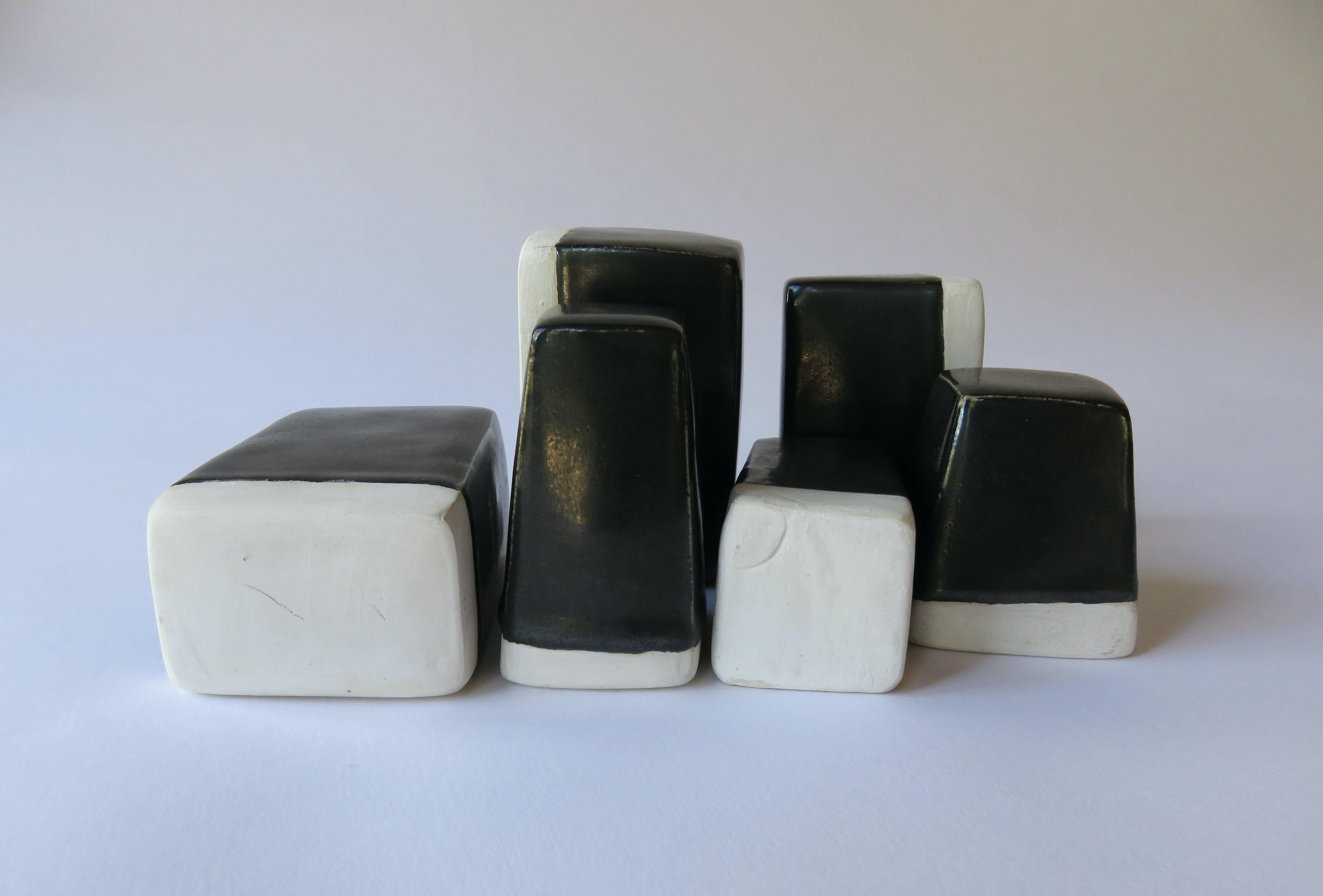 Contemporary Six '6' Glazed Black and White Stackable, Moveable Blocks