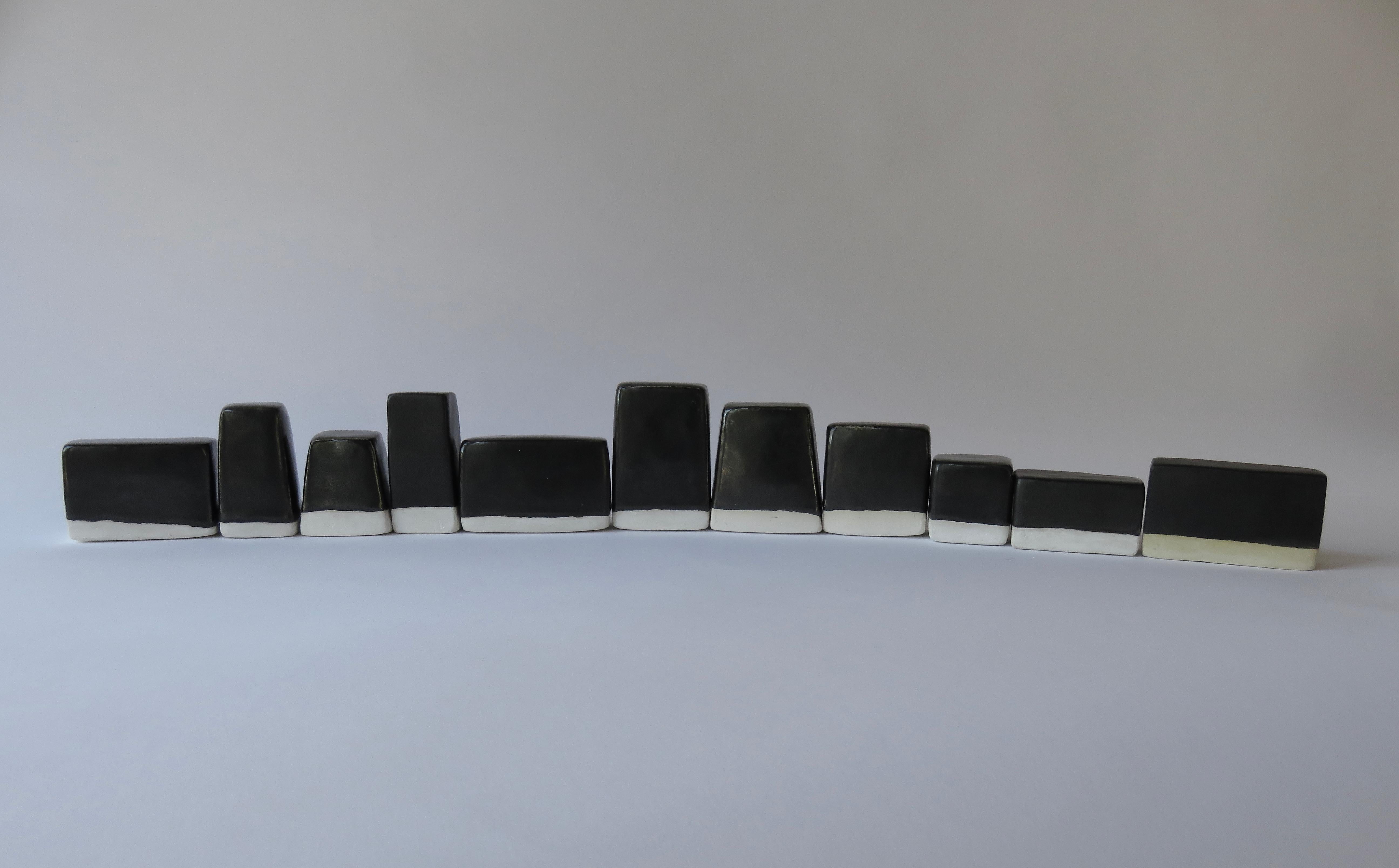 Six '6' Glazed Black and White Stackable, Moveable Blocks 1