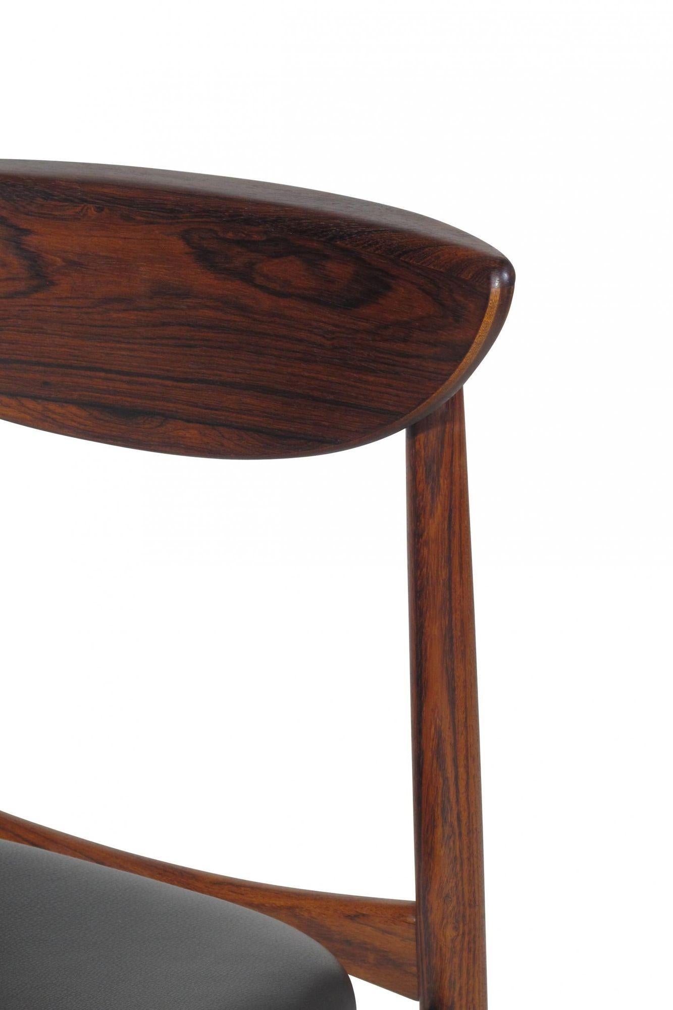 Oiled Six '6' Kurt Ostervig Mid-Century Rosewood Dining Chairs in Black Leather For Sale