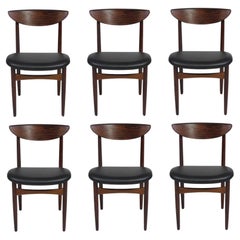 Used Six '6' Kurt Ostervig Mid-Century Rosewood Dining Chairs in Black Leather