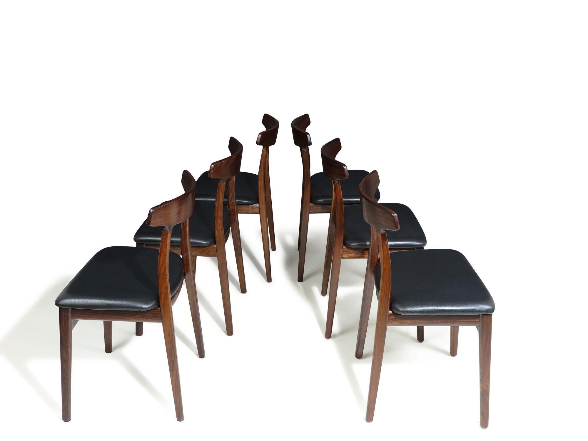 20th Century Six (6) Mid-Century Brazilian Rosewood Dining Chairs by Henning Kjaernulf For Sale