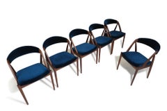 Six (6) Restored Kai Kristiansen Danish Dining Chairs in Teal Velvet