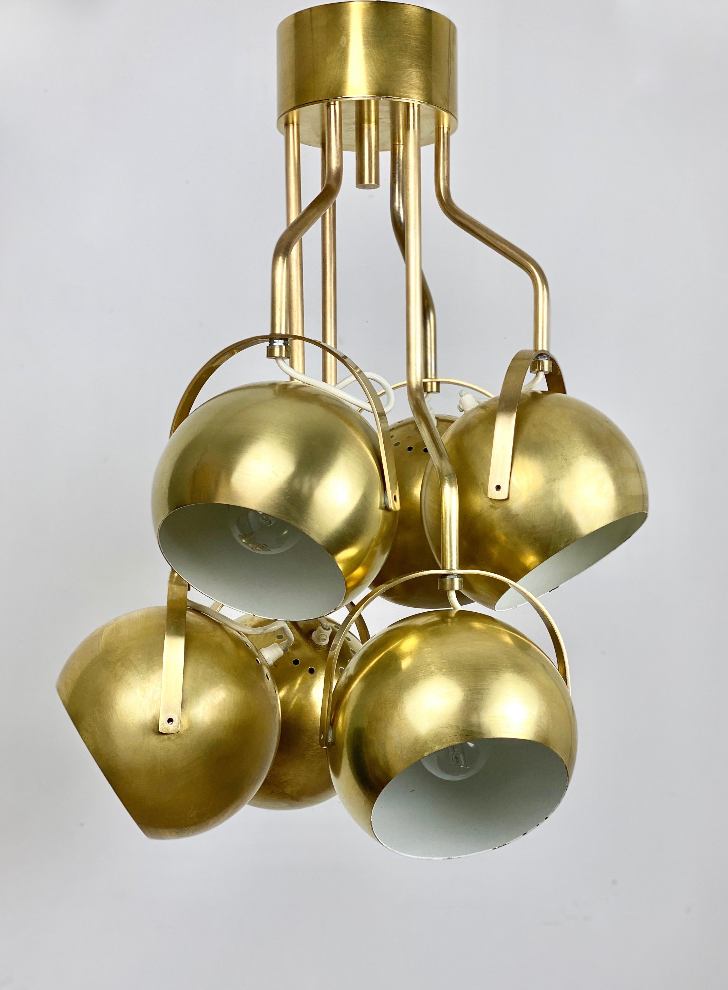 Metal Six Adjustable Lights Brass Chandelier by Goffredo Reggiani, Italy, 1960s For Sale