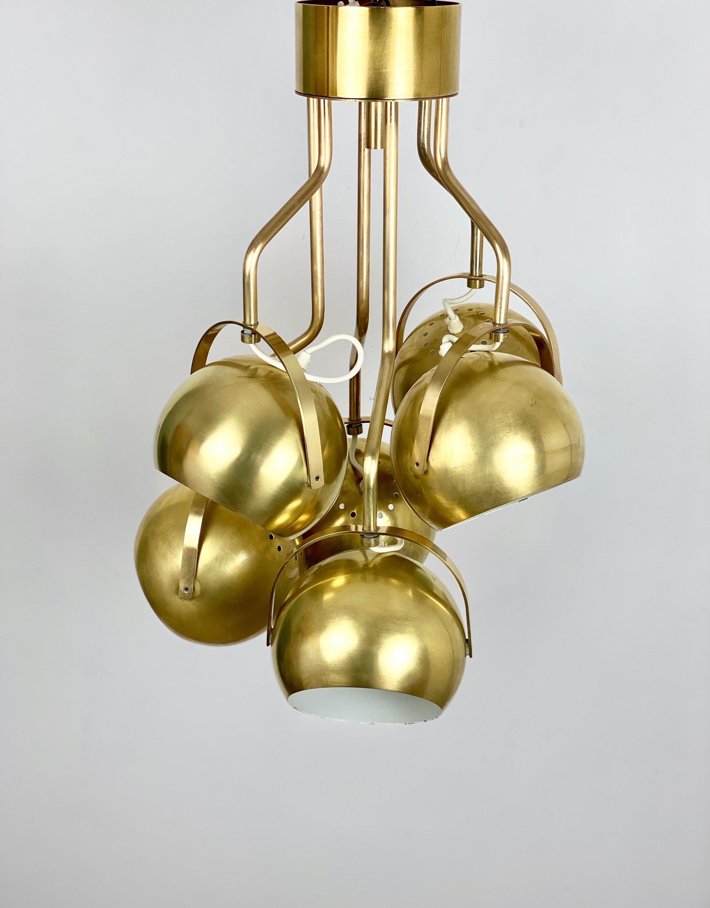 Six Adjustable Lights Brass Chandelier by Goffredo Reggiani, Italy, 1960s For Sale 1