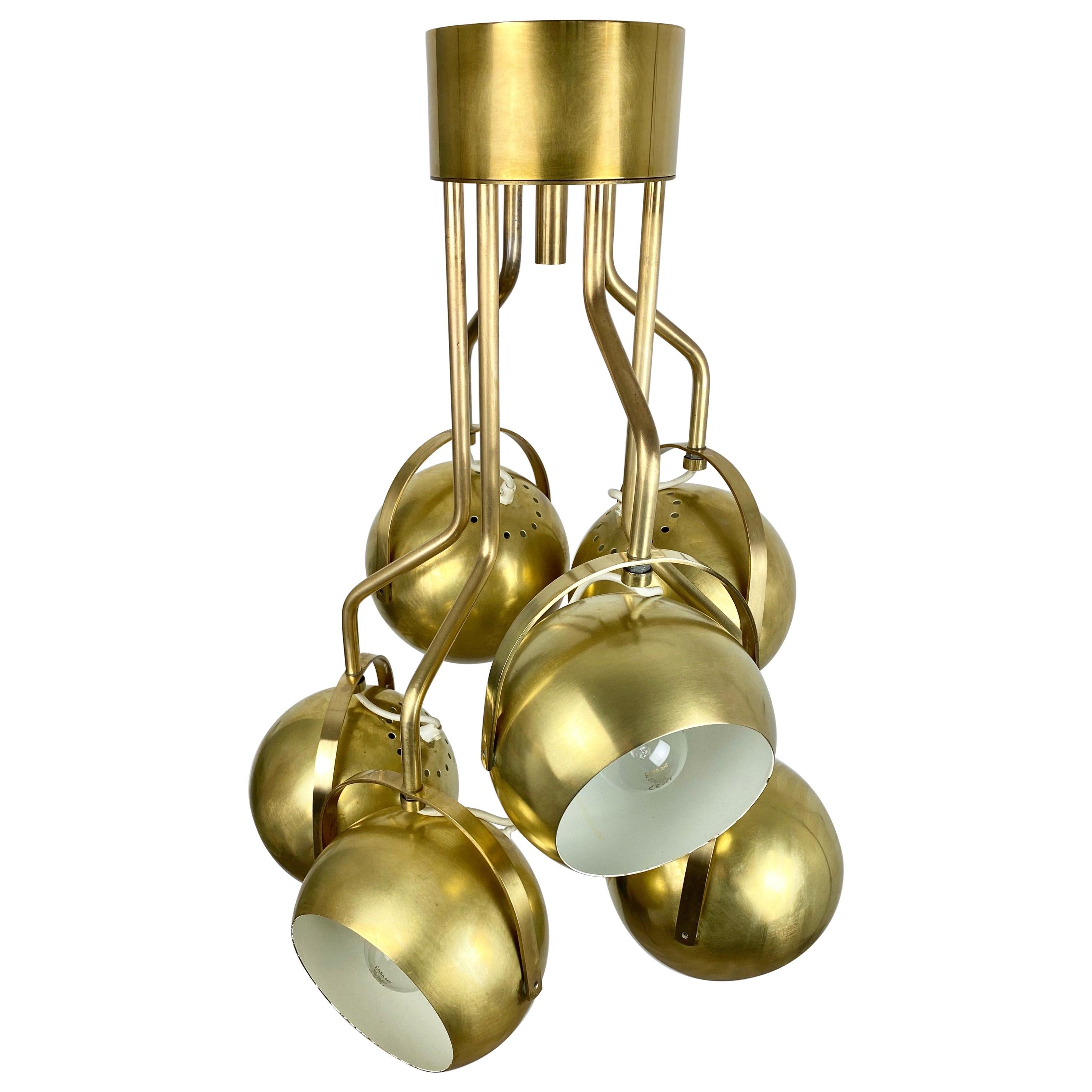 Six Adjustable Lights Brass Chandelier by Goffredo Reggiani, Italy, 1960s