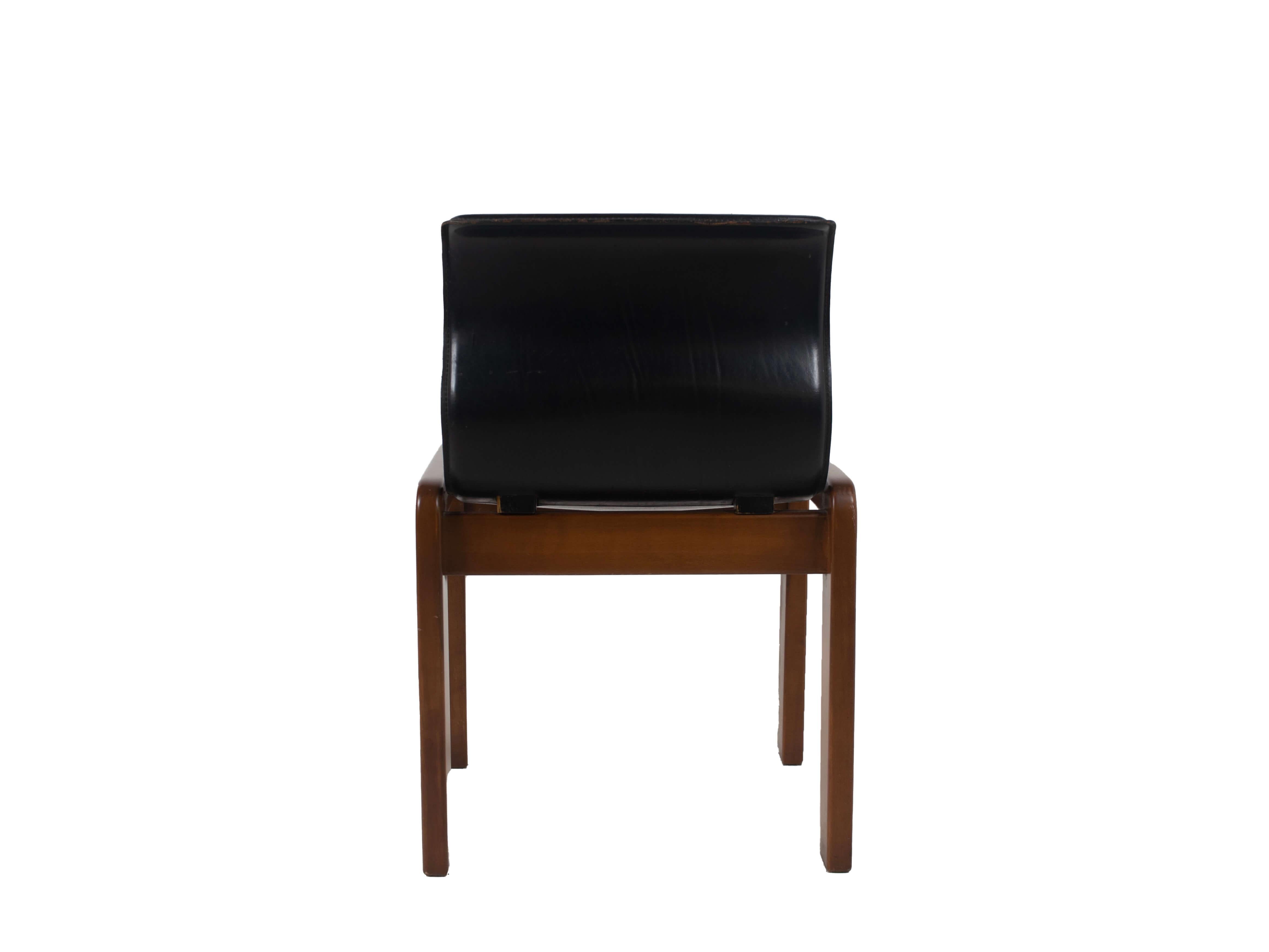 Six Afra & Tobia Scarpa Midcentury Leather and Plywood Dining Chairs, Italy 3