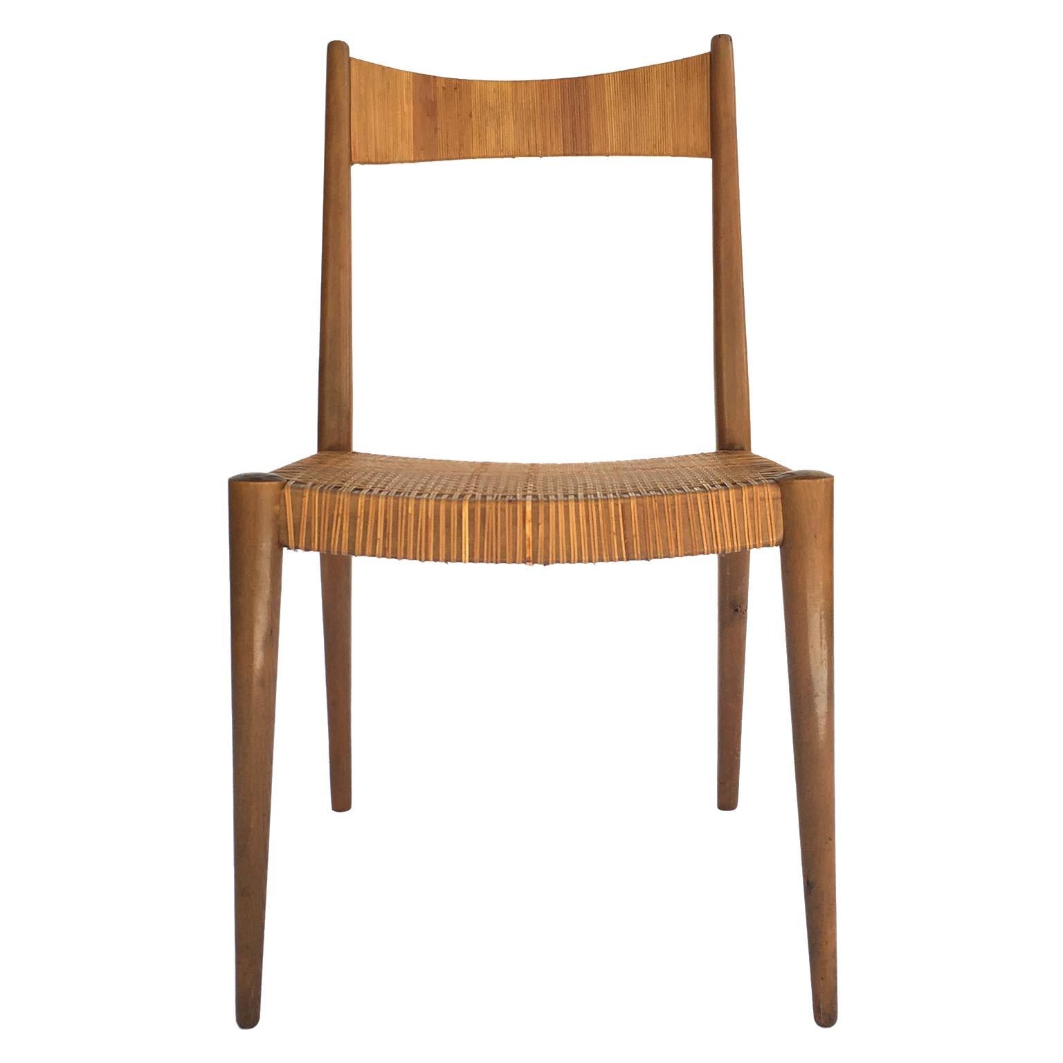 Austrian Six Anna-Lülja Praun Chairs, Wood Cane Wicker, 1950s
