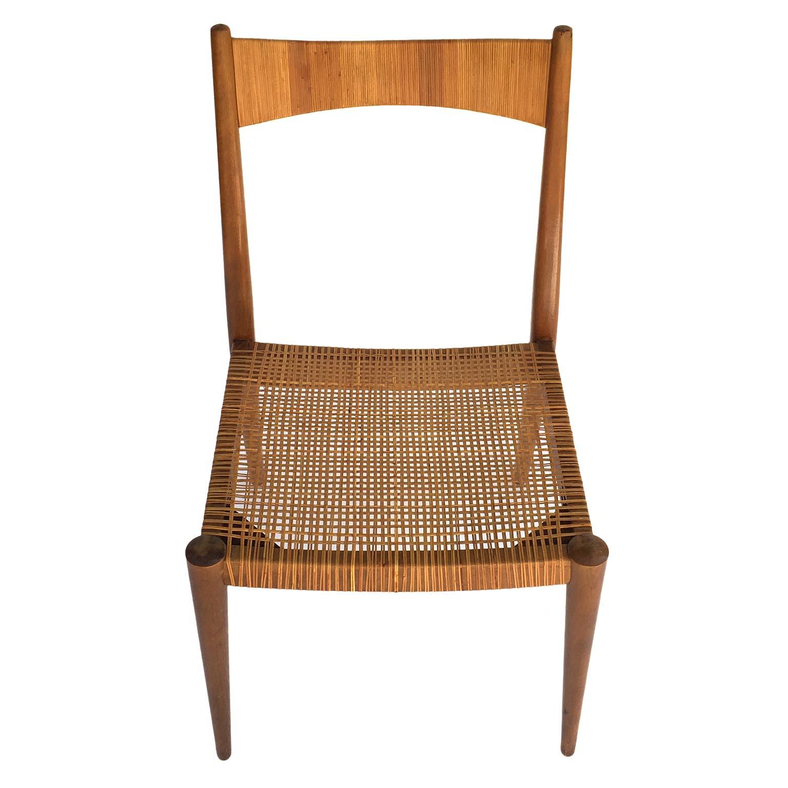 Six Anna-Lülja Praun Chairs, Wood Cane Wicker, 1950s In Good Condition In Hausmannstätten, AT