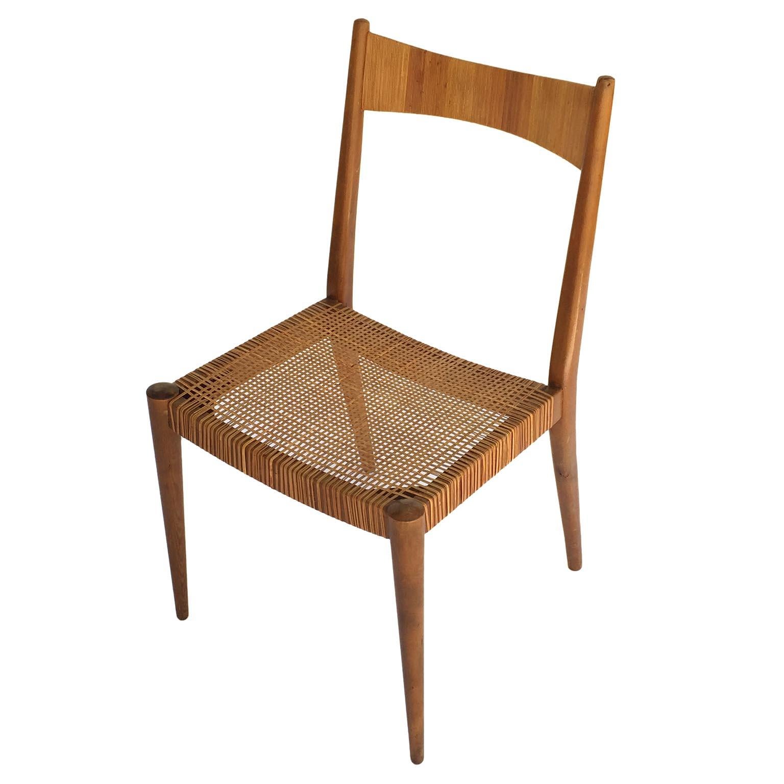Mid-20th Century Six Anna-Lülja Praun Chairs, Wood Cane Wicker, 1950s