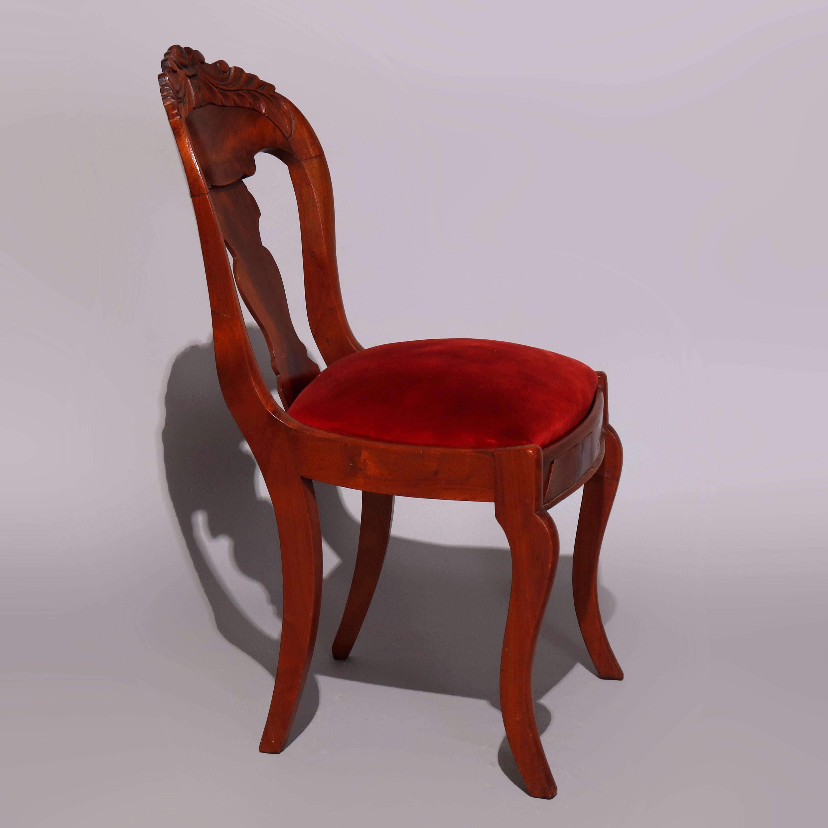 Six Antique American Empire Carved Flame Mahogany Gondola Dining Chairs In Good Condition In Big Flats, NY